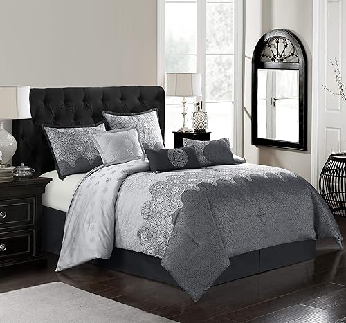 Miniatura 12 de Grand Avenue - Juego de edredón beige y dorado tamaño California King, 9 piezas de ropa de cama jacquard floral para todas las estaciones, Beige