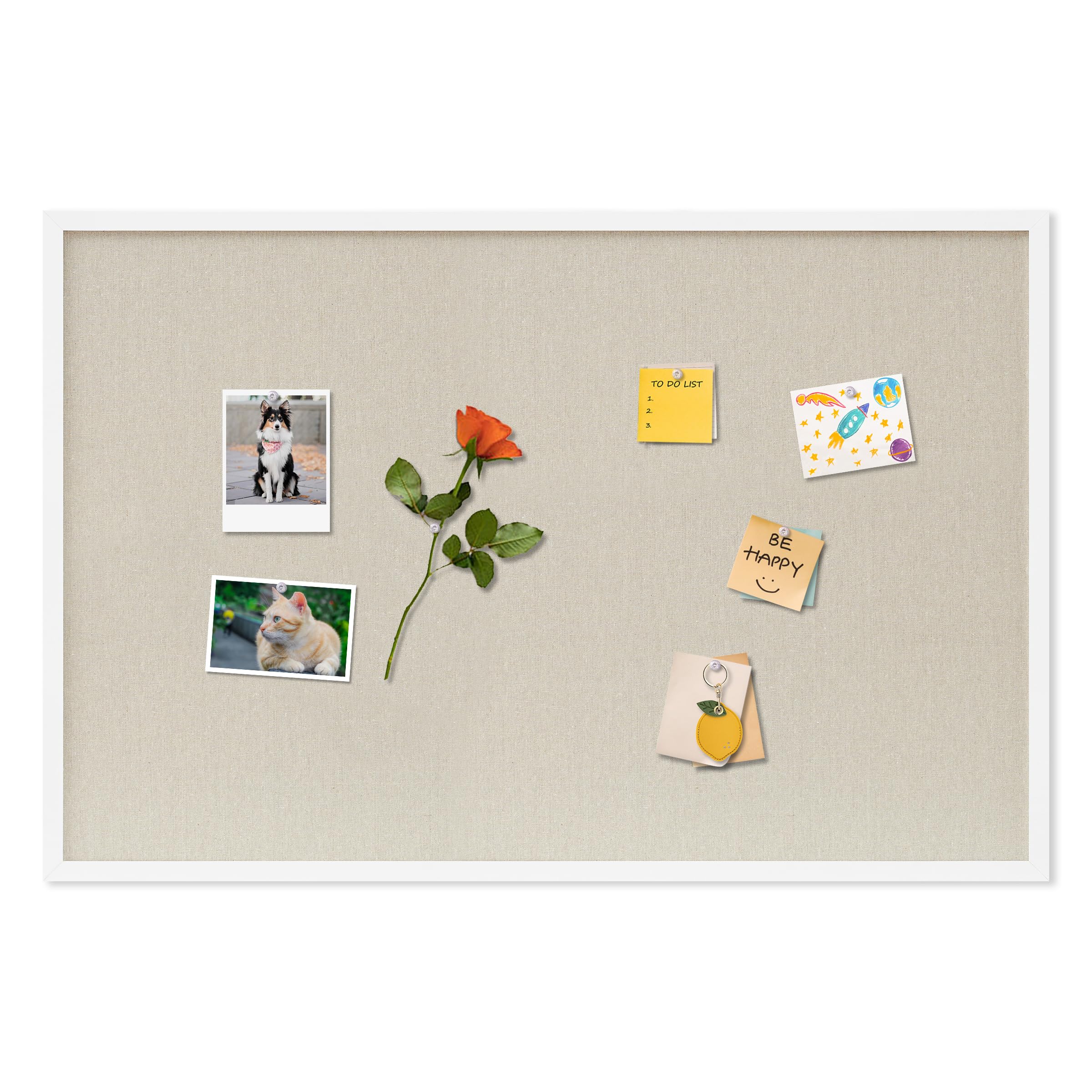 Cork Board with Linen White,Bulletin Board 36"x24" Hanging Corkboards for Office Home School Message Board or Vision Board Decoration.