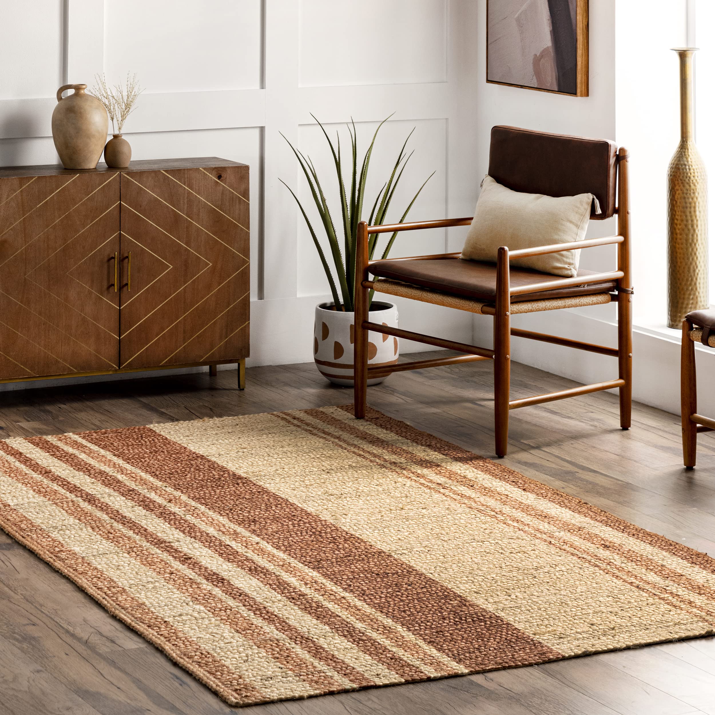 nuLOOM Rubi Braided Stripes Jute Area Rug, 5x8, Brown