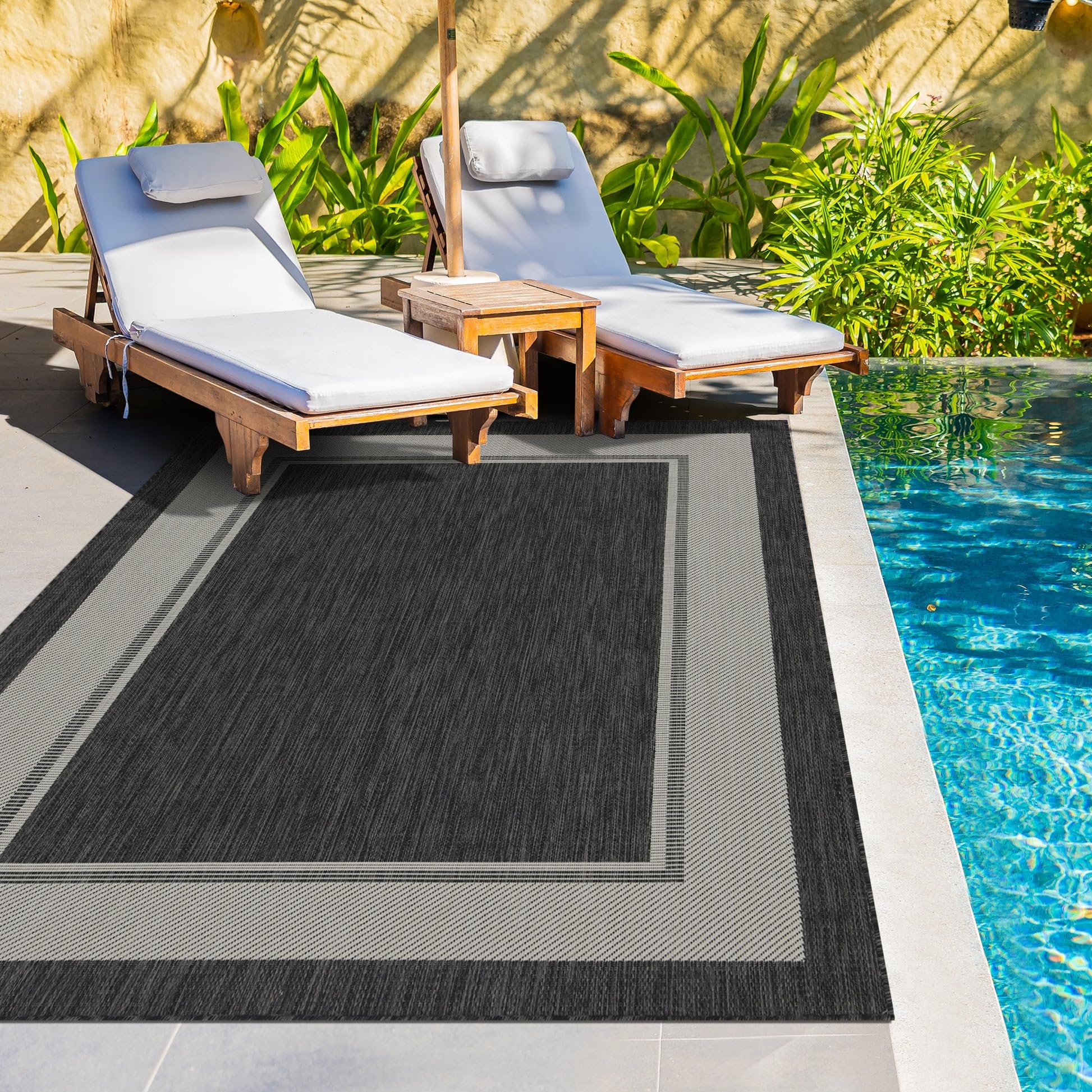 HomeArt Outdoor Rugs | Easy-Cleaning Indoor & Outdoor Area Rugs for Porch, Deck, Balcony, Garden, Picnic, Kitchen, Hallway | UV & Weather-Resistant Large Patio Rug Mats | Anthracite Cream 200 x 290 cm — view 4
