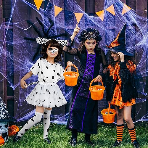 Miniatura 7 de QZYL Disfraz de Dálmata de Halloween, trajes de cosplay de cachorro manchado, camiseta tutú con diadema, cola y nariz, corbatín y calcetines para