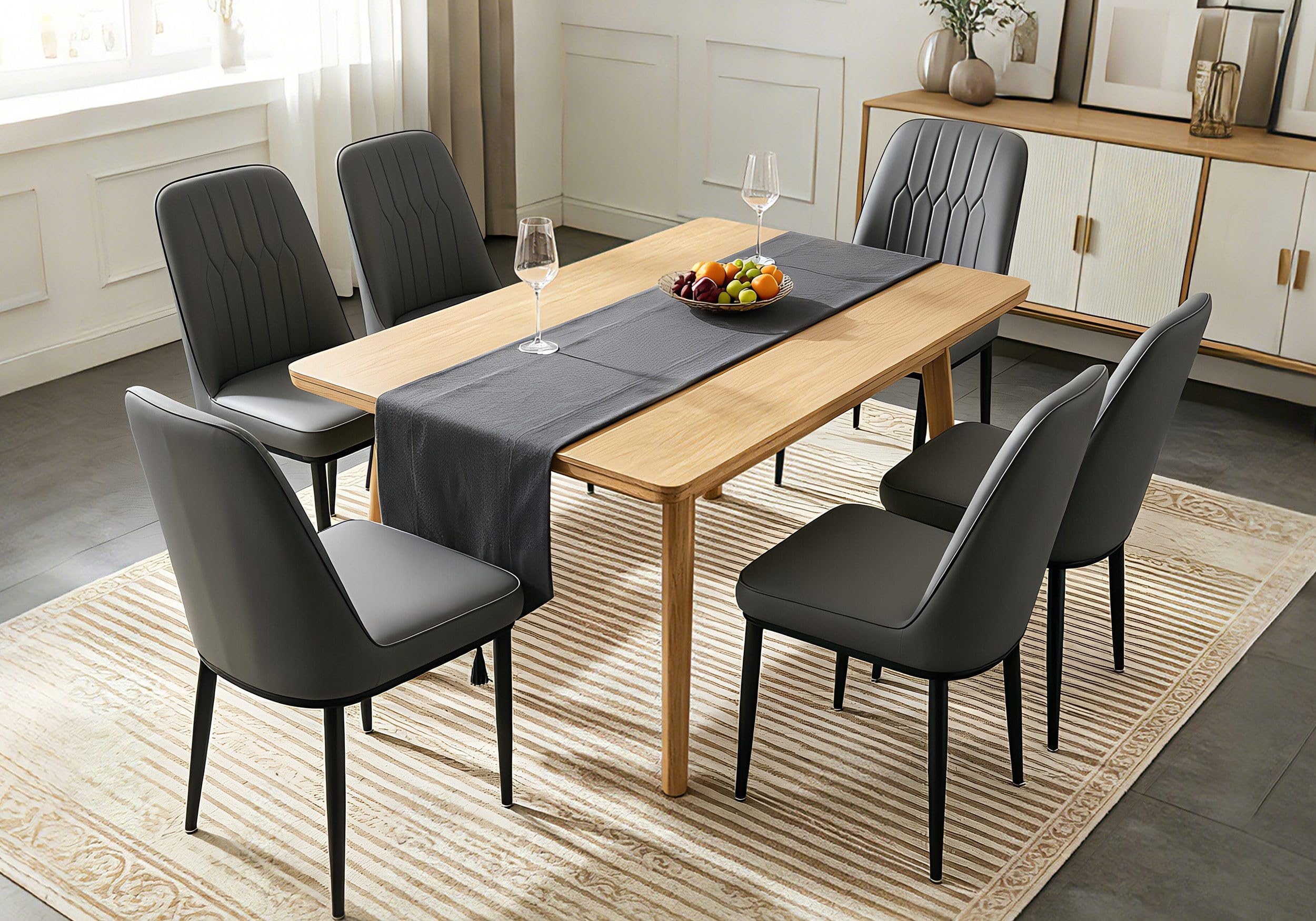 Durrafy Dining Chairs Set of 6 - Grey Upholstered High Back Kitchen chair with Non-Slip Metal Legs, Easy to Clean Home Chairs for Dining Room Living Room Bedroom Kitchen Lounge