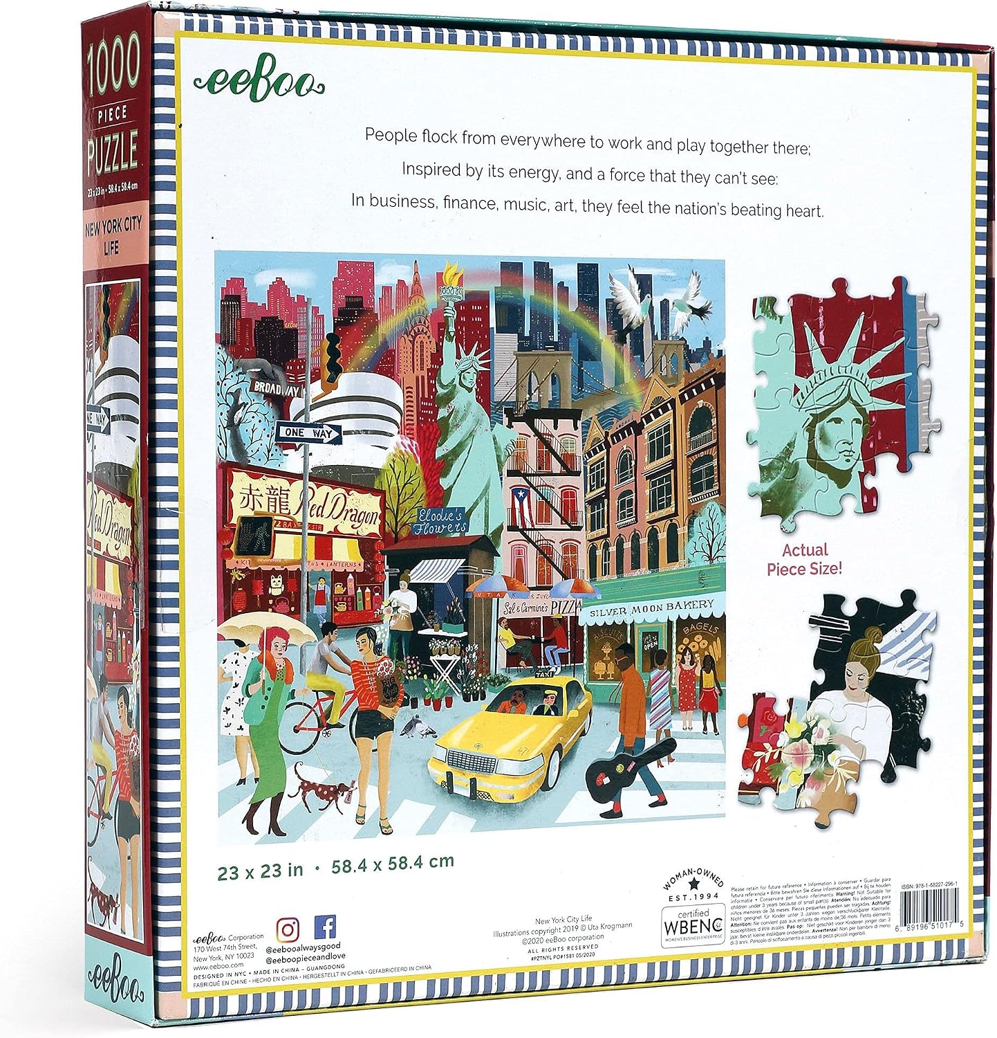 eeBoo 1000 Piece Puzzle - New York Life Jigsaw Puzzle for Adults, Square 23" x 23" Made with Recycled Board & Vegetable-Based Ink