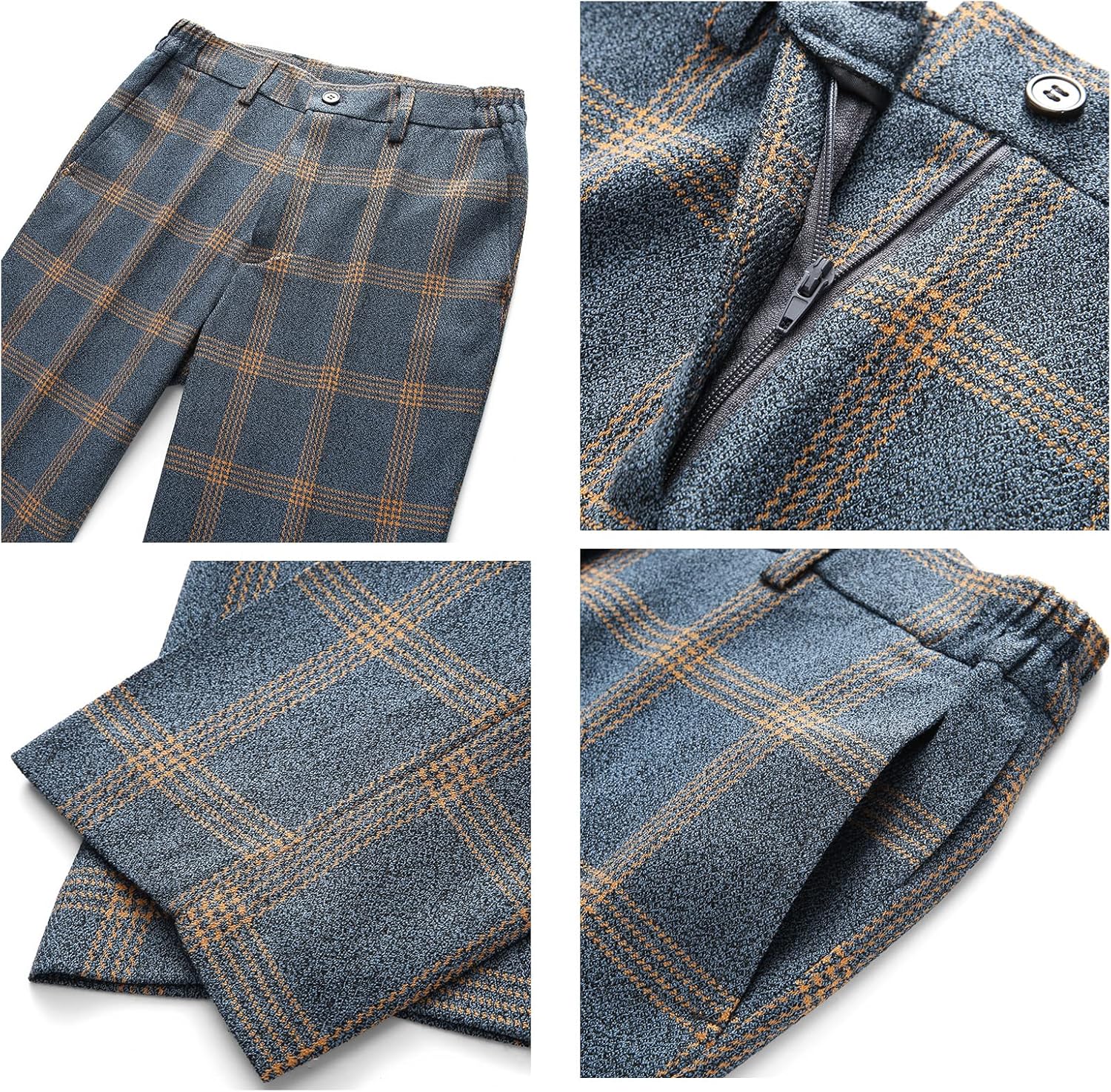 Boys Slim Fit Suit Tuxedo for Boy Check Plaid 3 Piece Suit Set for Kid Formal Boys Dress Clothes Wedding Ring Bearer Outfit - Image 6