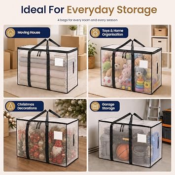 Extra Large Moving & Storage Bags 4 Pack (90L Each) Heavy Duty