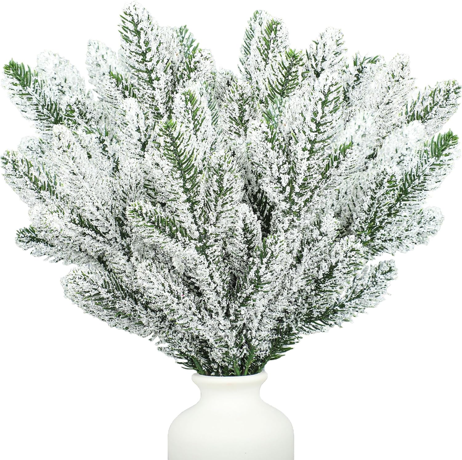 20 Pcs Christmas Snow Frosted Pine Branches 10.6 Inch
