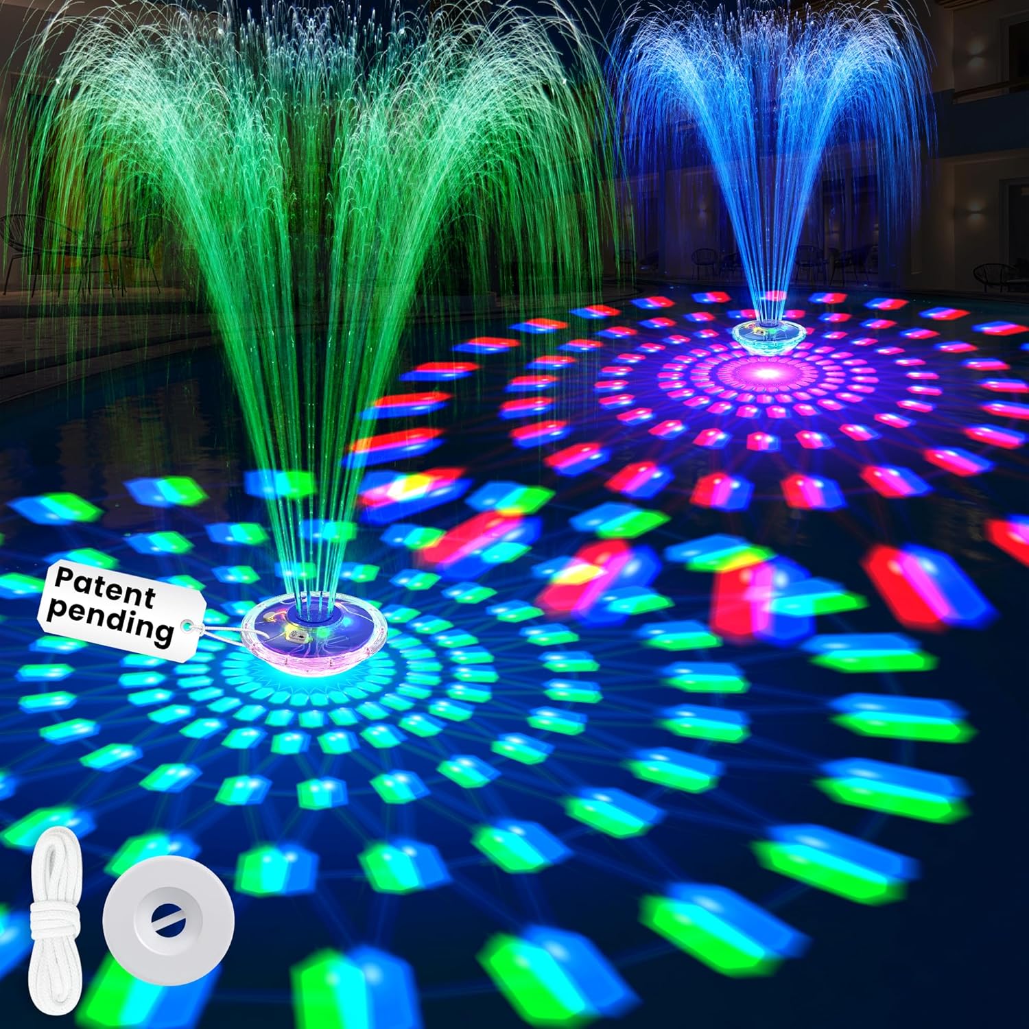 8000mAh Rechargeable Pool Fountain with Lights,2026 Floating Pool Fountain for Above Ground Pool Water Fountain Pump with Anchor,Upgraded Swimming Pool Fountain Floating Pump for Pool Pond-Dark Blue