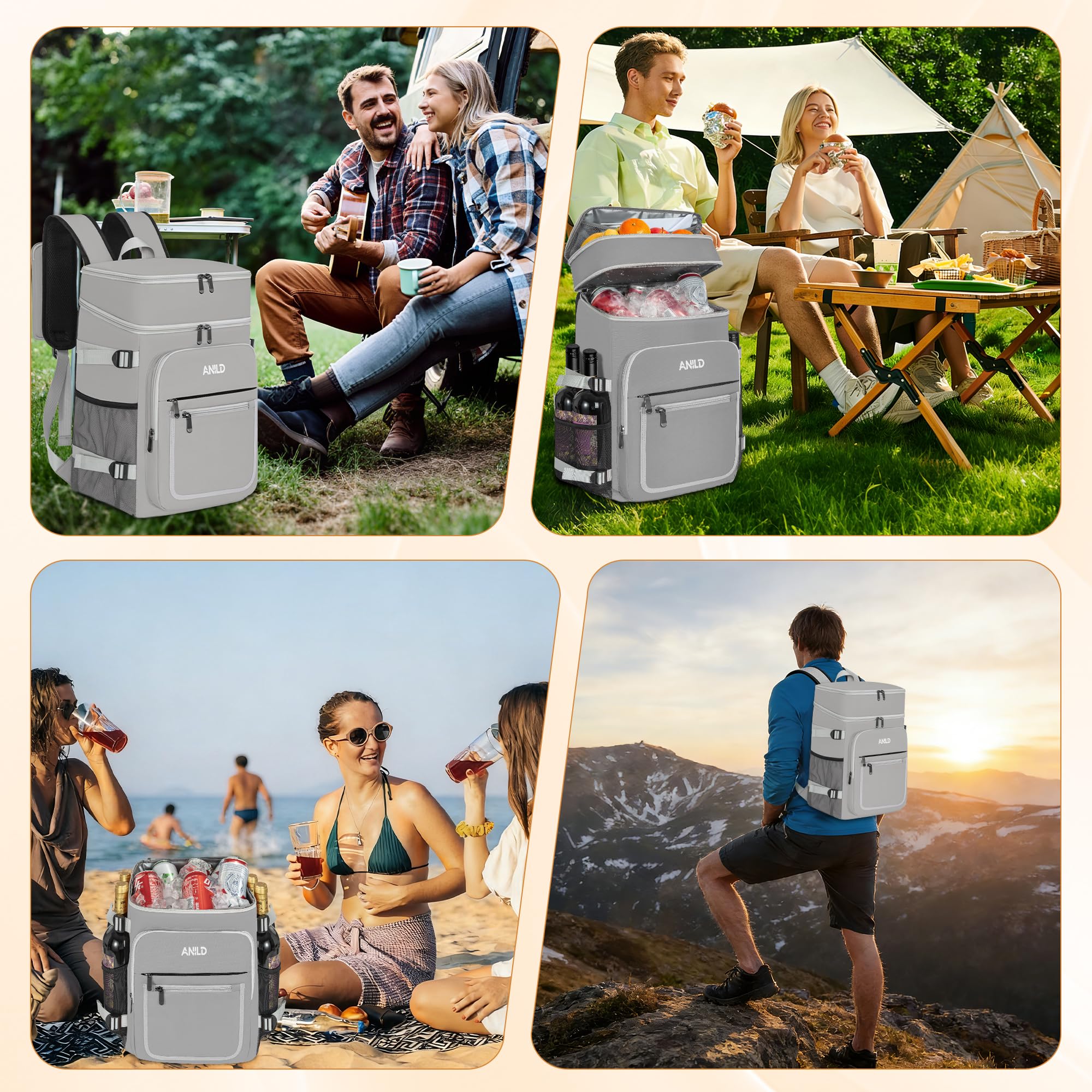 Sac à dos isotherme 40 boîtes de 30 l, grand sac à dos thermique, anti-fuite, imperméable, sac à dos de pique-nique, sac à déjeuner pour camping, pique-nique, barbecue et randonnée