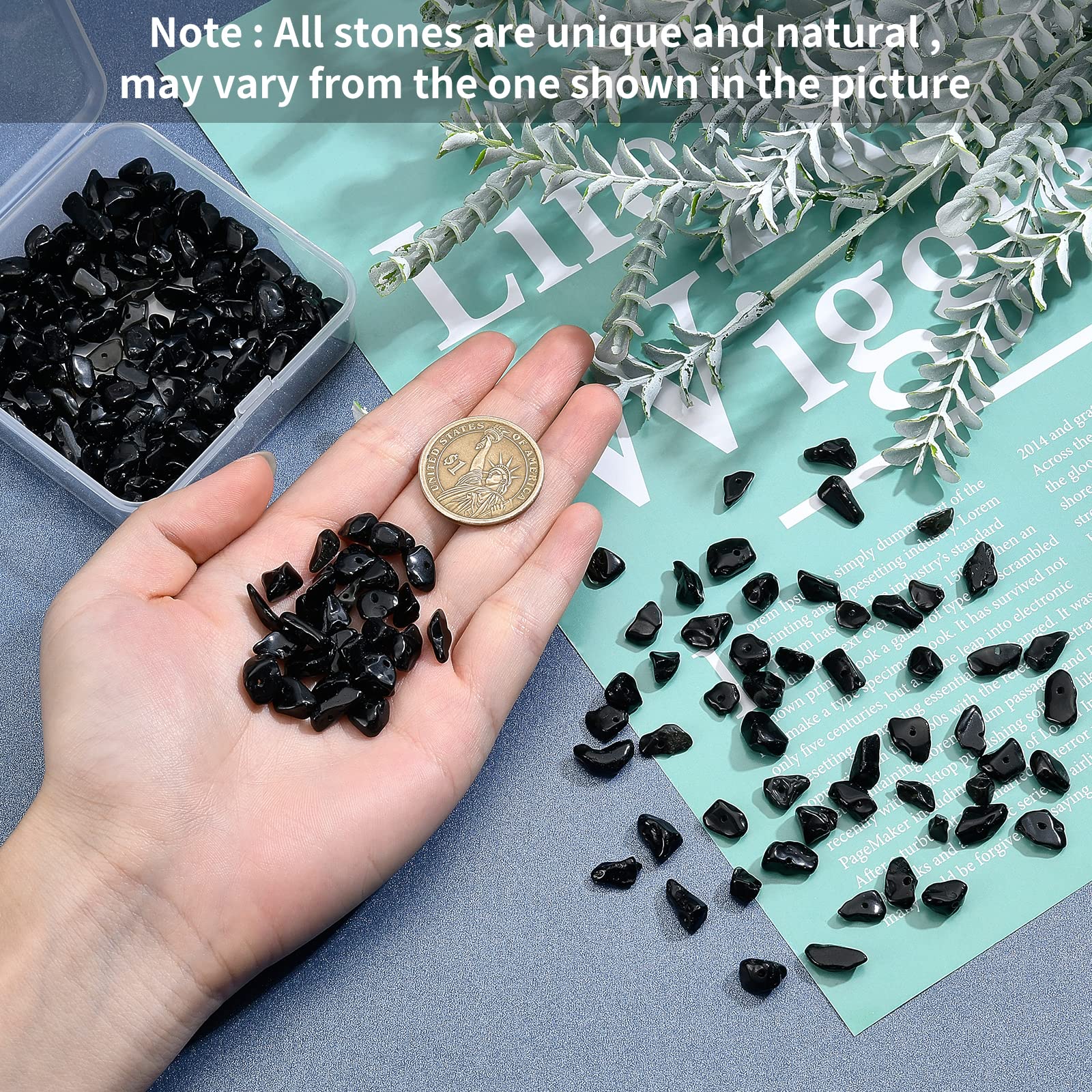 SUNNYCLUE 1 Box 400Pcs Natural Chip Stone Beads Black Obsidian Crystal Chip Beads Natural Gemstone Beads Irregular Chips Stone with Holes for DIY Craft Earring Bracelets Making Supplies - Image 3