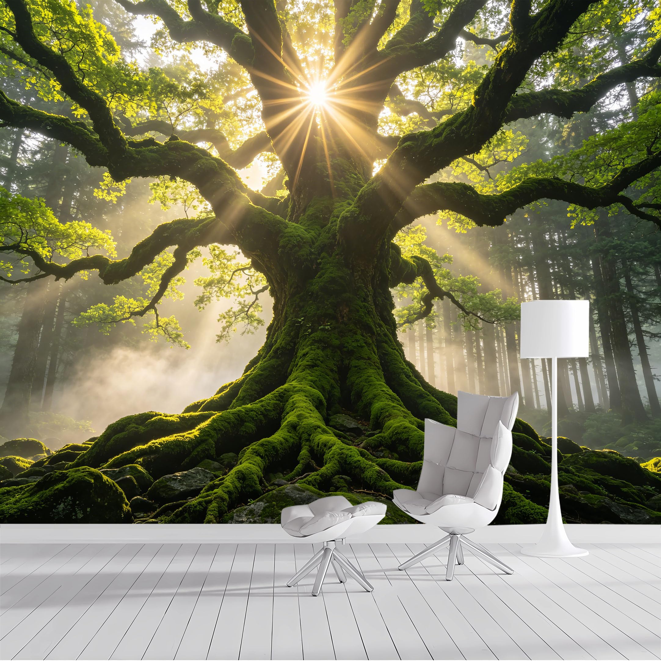 Custom Size Wall Mural Ancient Forest Majestic Tree Sunlight Landscape Realistic Nature Scene SelfAdhesive Wall Fabric Removable Peel and Stick Wallpaper for Living Room Bedroom Bathroom