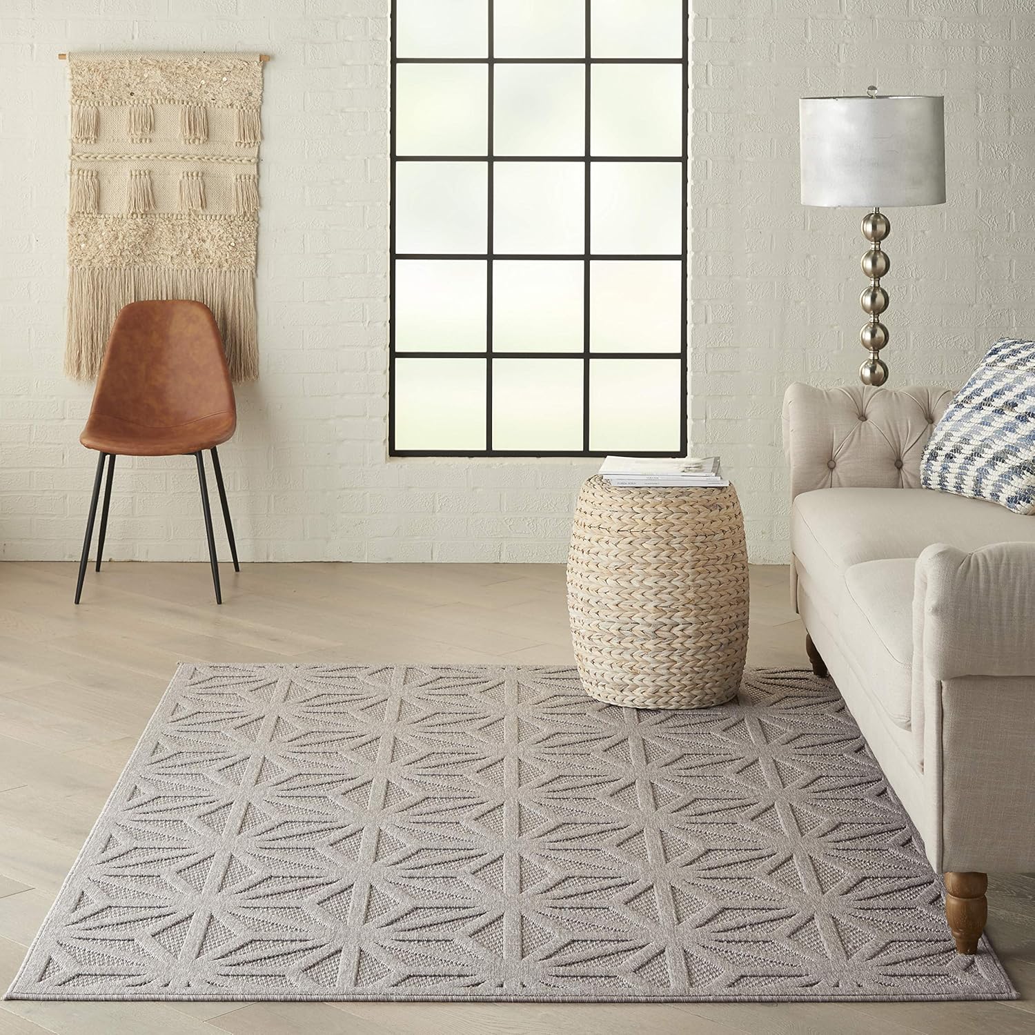 Nourison Palamos Indoor/Outdoor Lt Grey 4' x 6' Area Rug , 4' x 6'