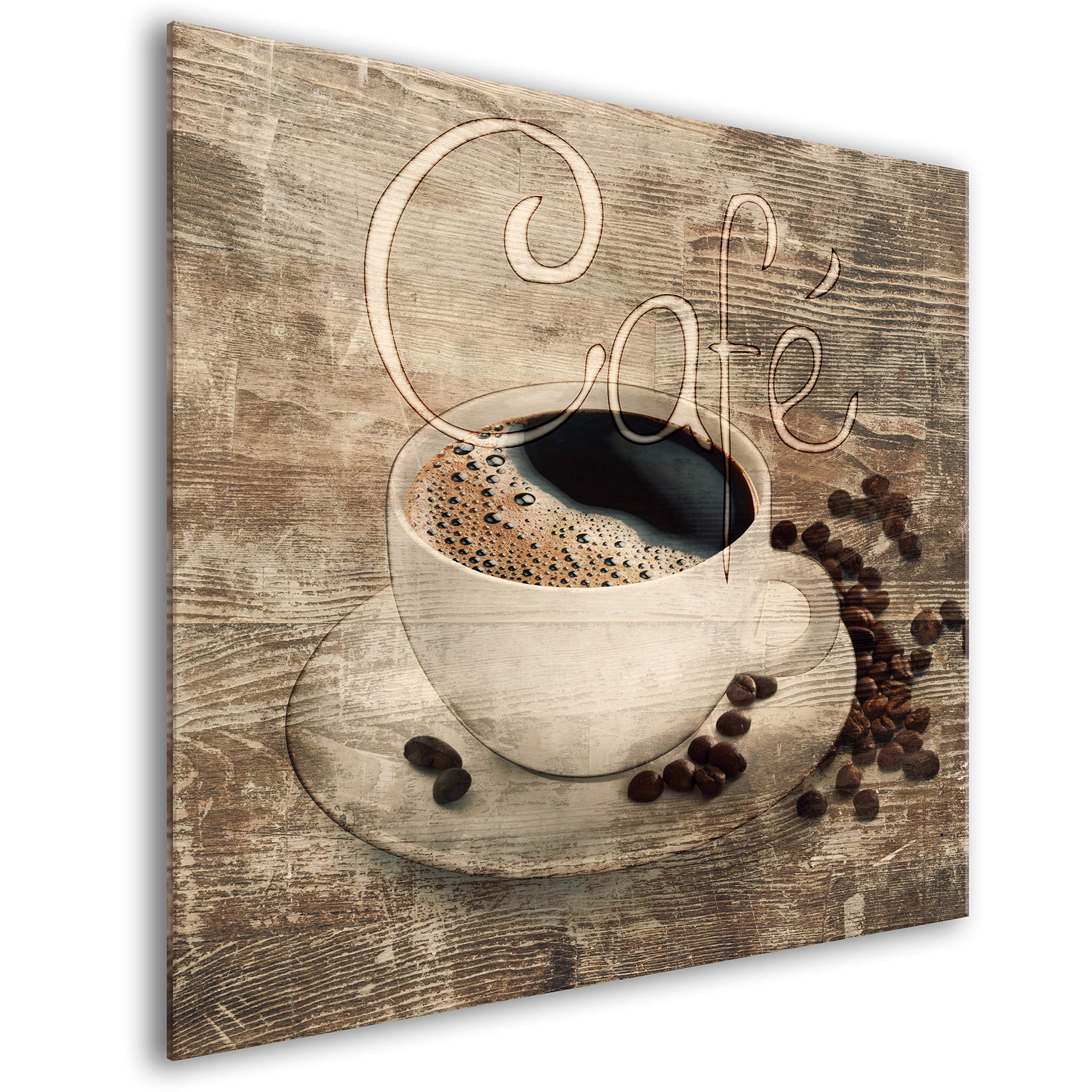 murando Spritzschutz Glas für Küche 60x60 cm Küchenrückwand Küchenspritzschutz Fliesenschutz Glasbild Dekoglas Küchenspiegel Glasrückwand Holz Bretter Kaffee Coffee Vintage Retro -