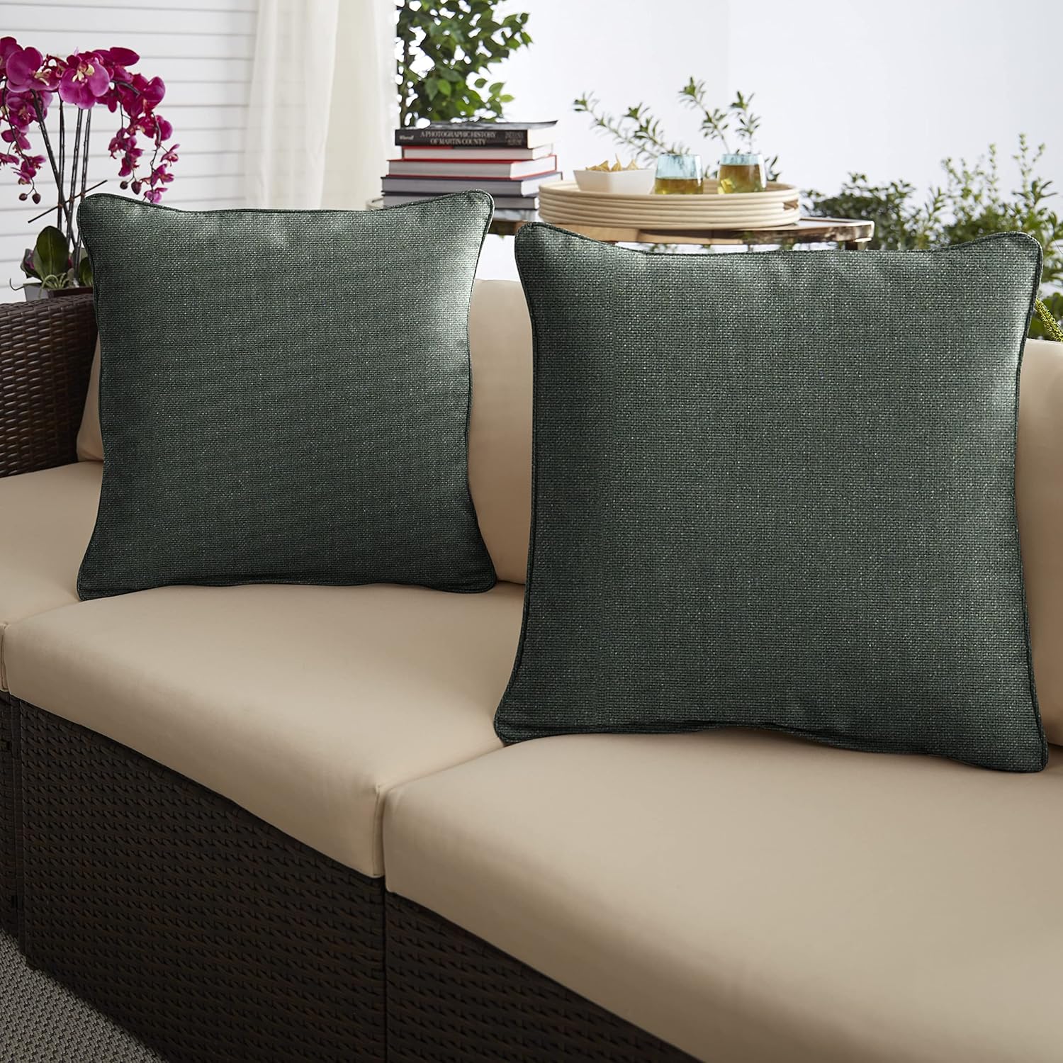 Sorra Home Outdoor/Indoor Corded Pillow, 16 in x 16 in, Cast Ivy
