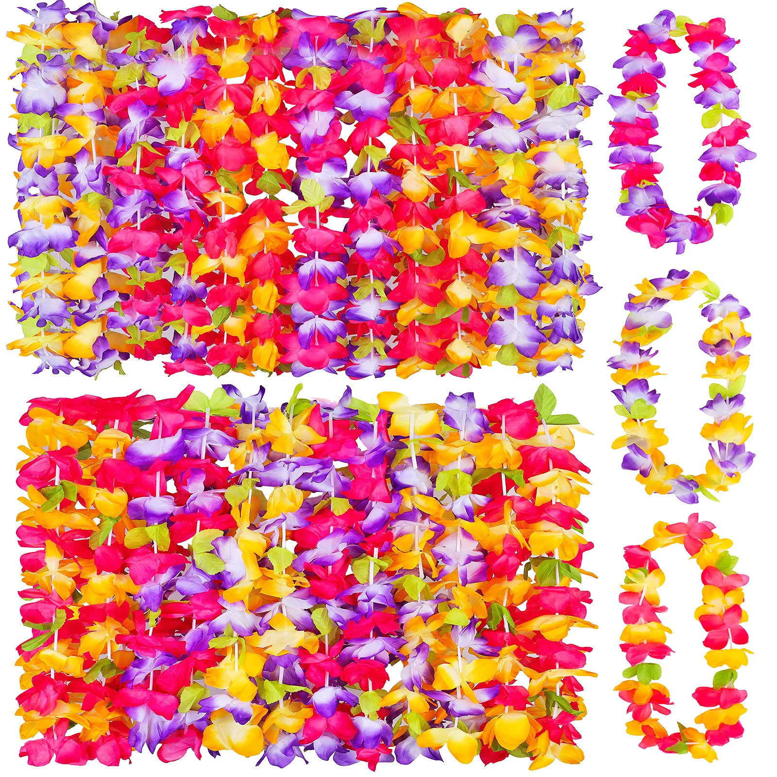 Ruisita24 Pieces Hawaiian Leis Necklaces Bulk Hawaiian Leis Luau Garlands for Hawaiian Party Decorations, Luau Party Supplies