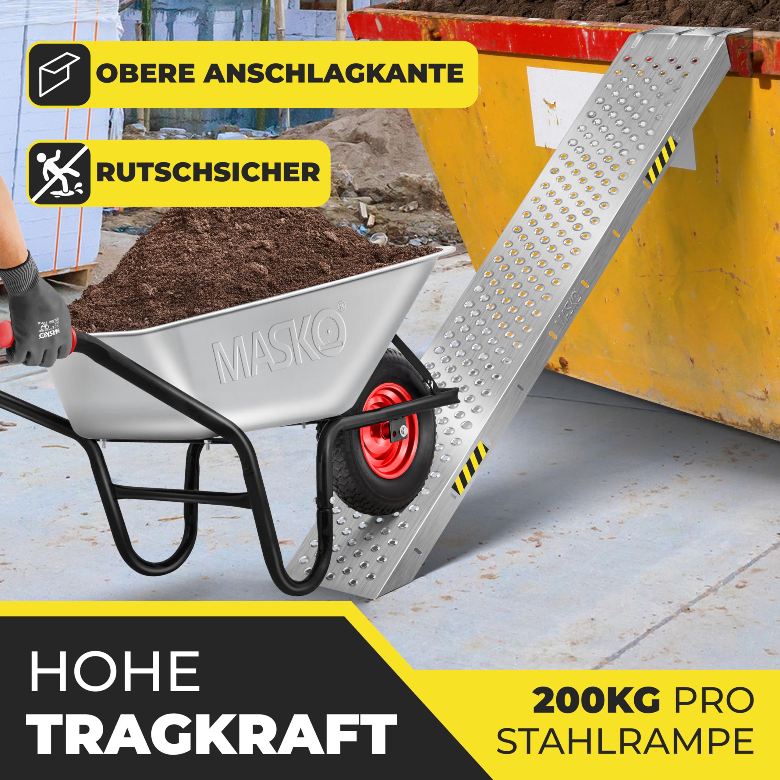 MASKO® 2X Auffahrrampe | Verladerampe | Verladeschiene | verzinkter Stahl | Antirutsch | 200kg* Pro Stück | Max 400kg* Pro Paar | Motorrad ATV Quad PKW Auto Laderampe | Anhängerrampe