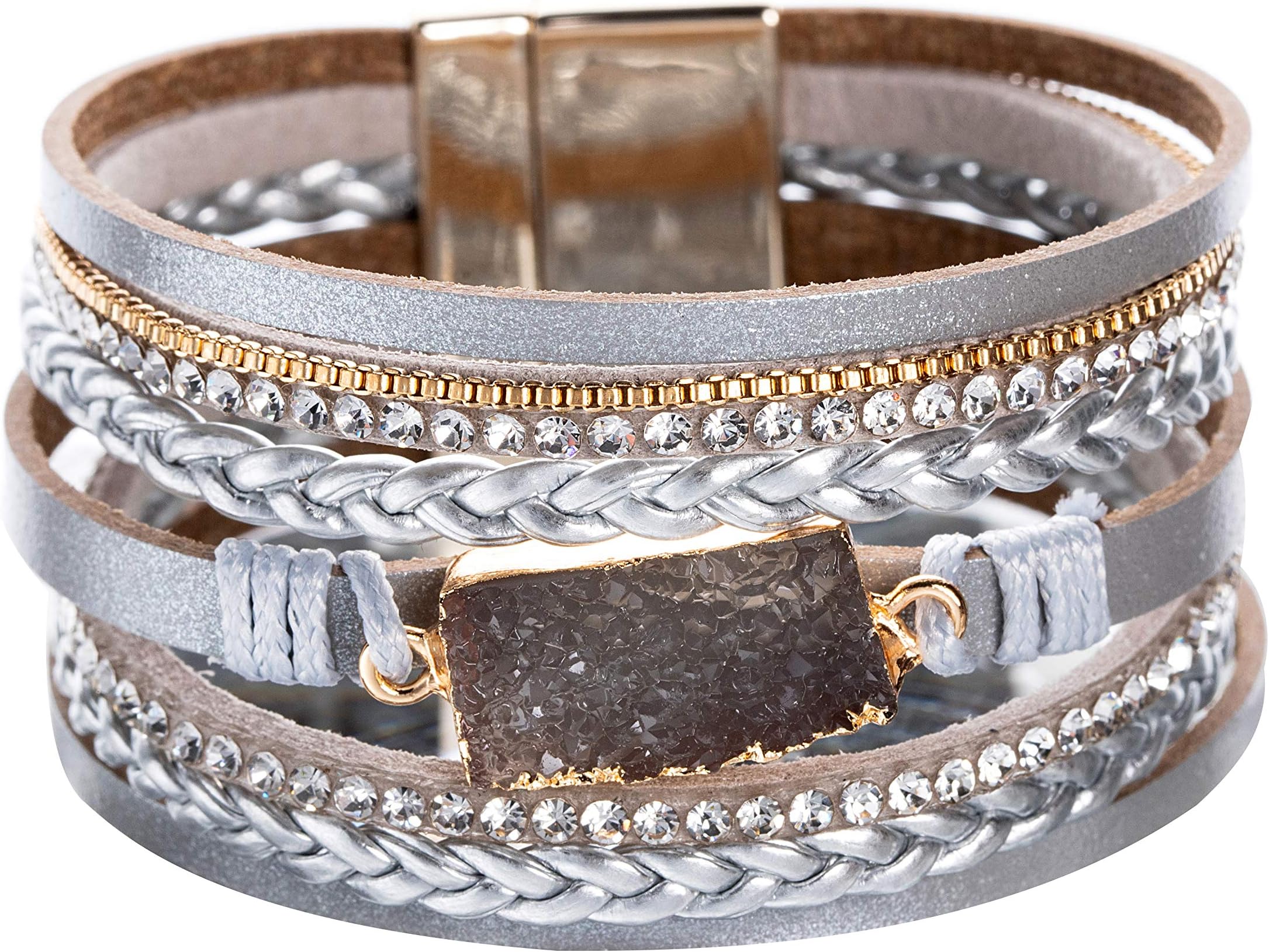 Artilady Shinning wrap Clasp Bangle for Women (Druzy Grey)