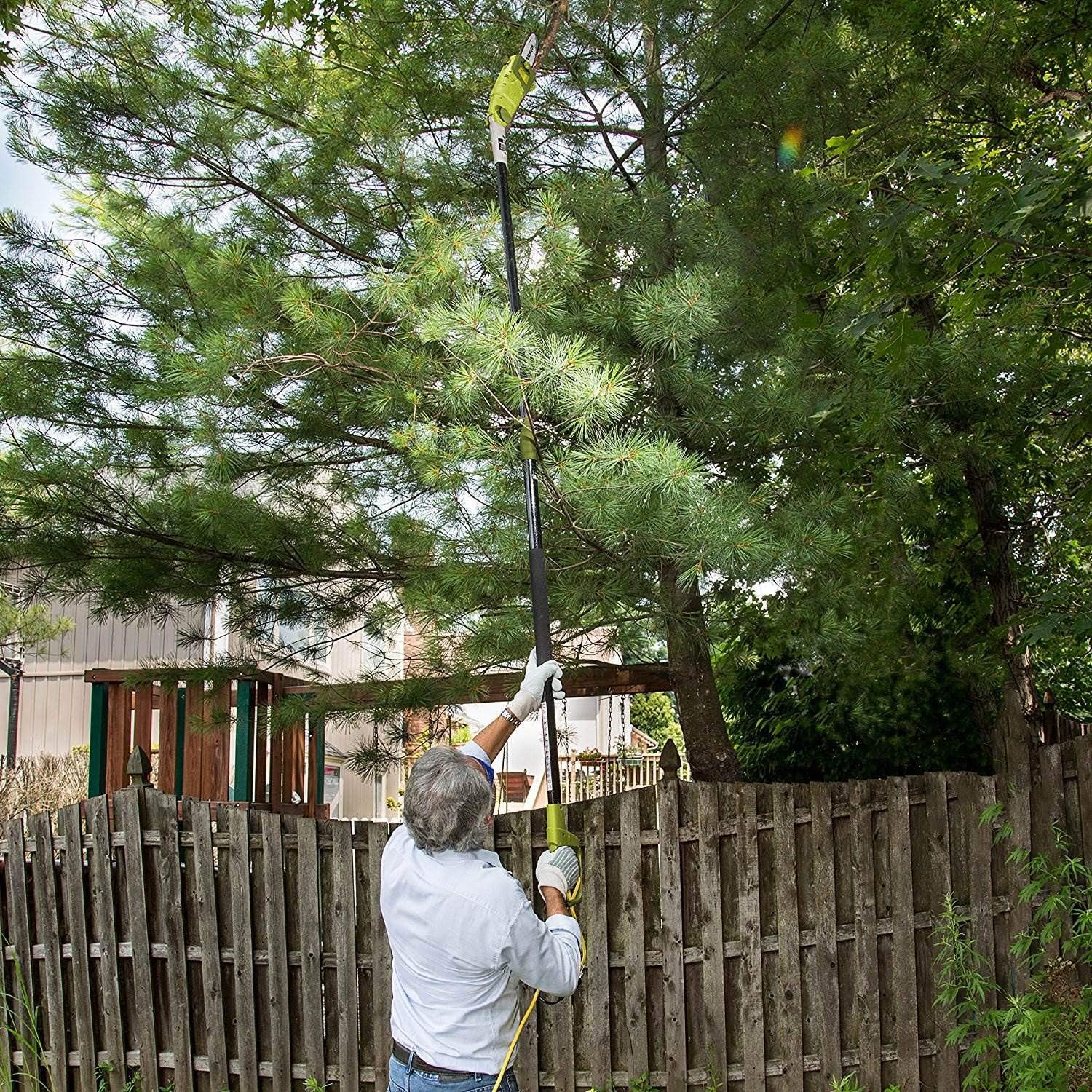 Sun Joe SWJ803E 10 inch 8.0 Amp Electric Multi-Angle Pole Chain Saw, Corded electric, Green