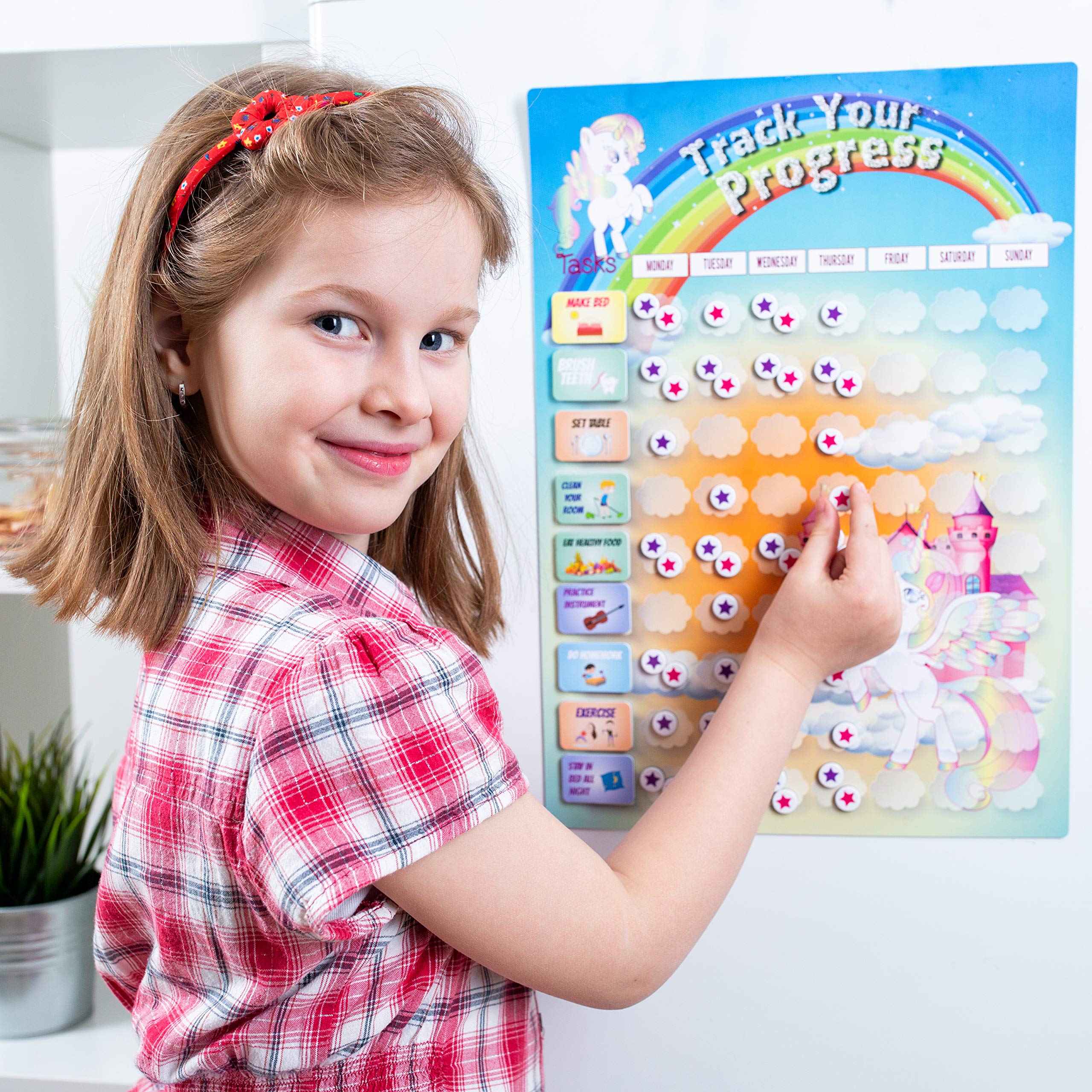 Unicorn Chore Chart for Kids, Magnetic Dry Erase Behavior Chart for ...