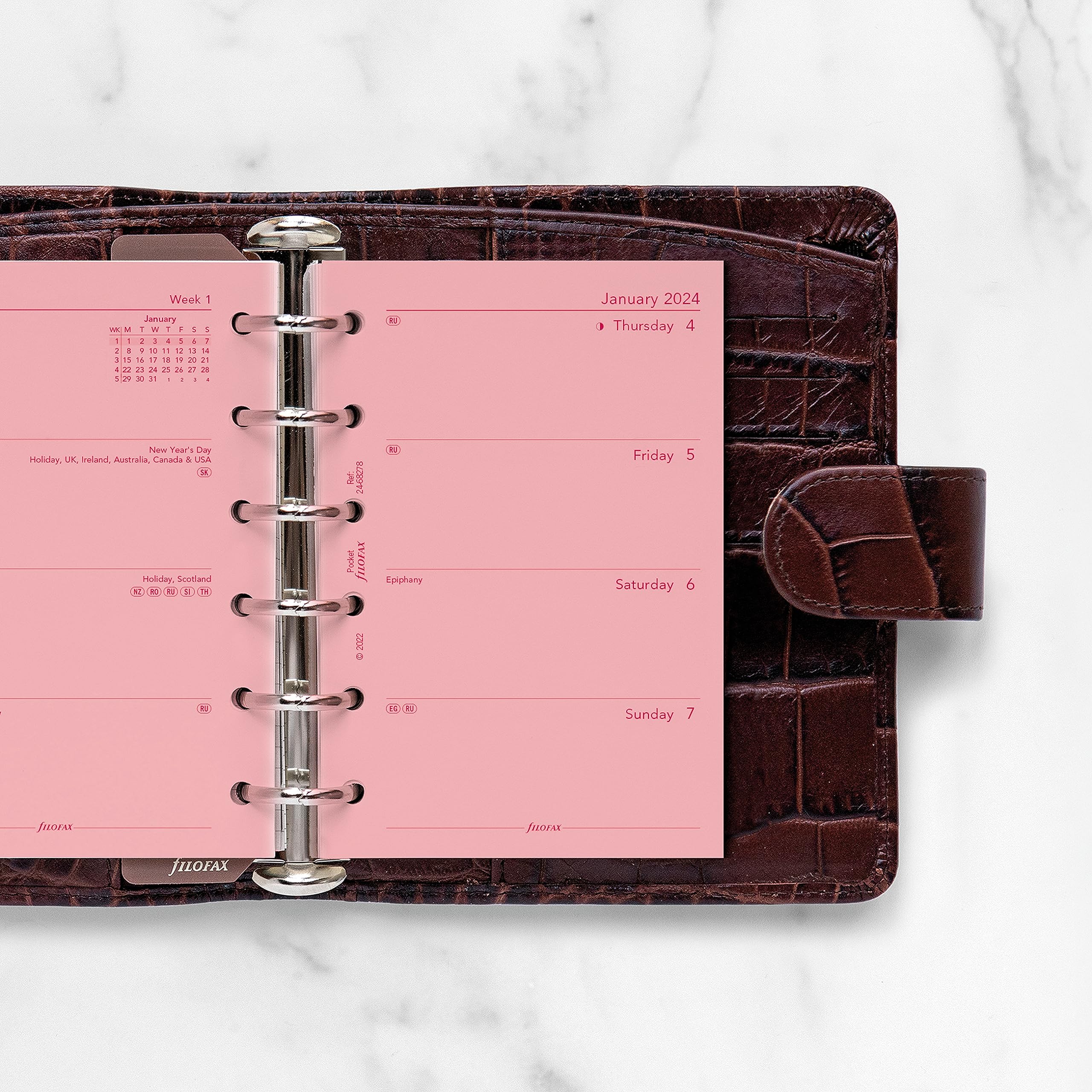 Filofax Ricarica agenda per calendario, formato tascabile, visualizzazione settimanale, carta rosa, senza righe, inglese, C68278-24