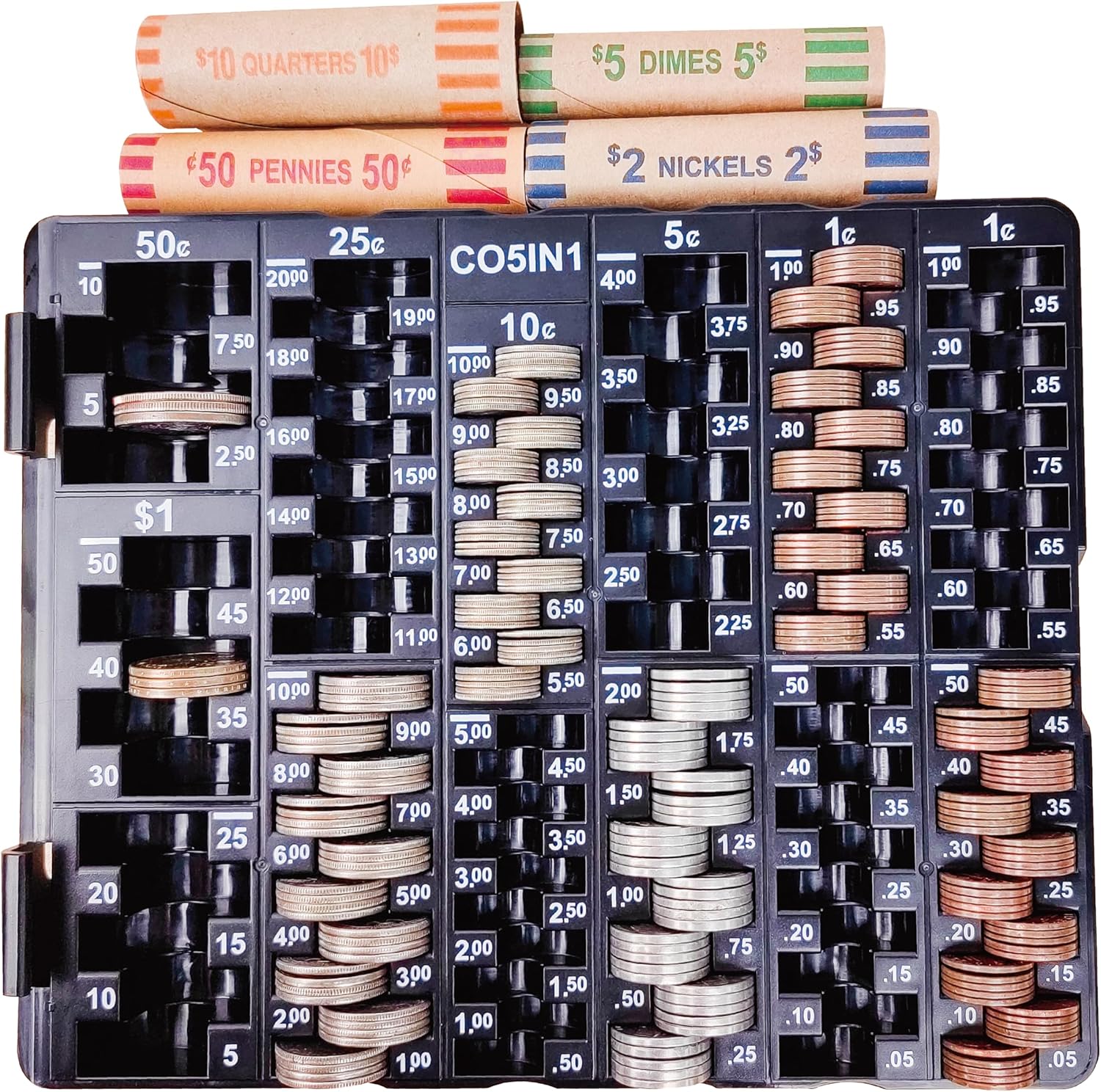 CO5IN1 Coin Sort Tray Coin Counter with Lid for All Coins, Dispenser ...