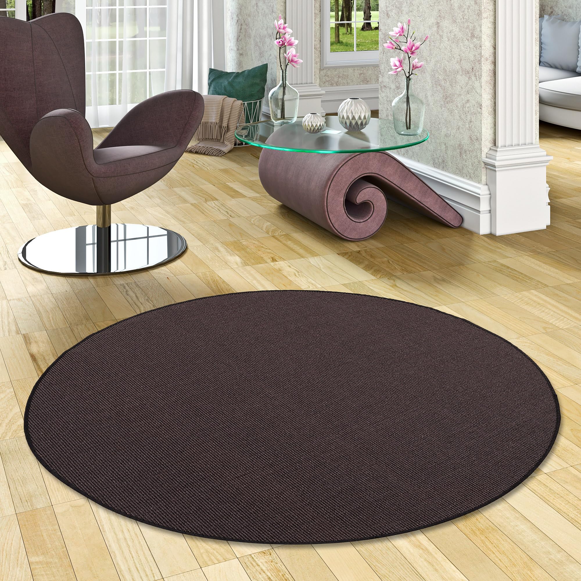 Snapstyle Tapis Astra en sisal tissé en Fibres Naturelles Rond - Noir - 4 Tailles Disponibles