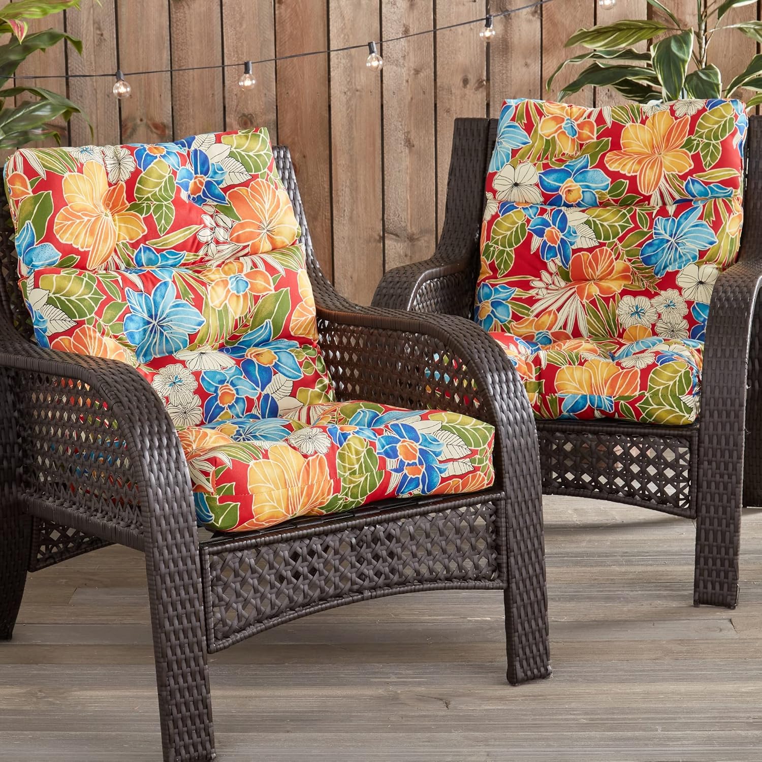 South Pine Porch Outdoor High-Back Chair Cushion (Set of 2), Aloha Red Floral