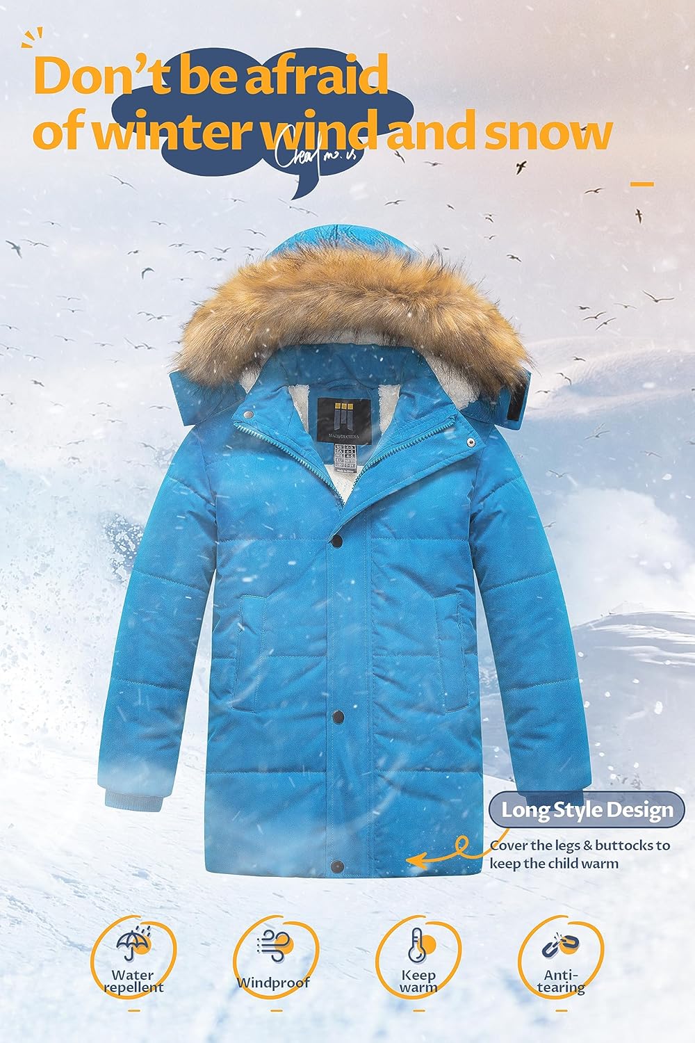 CREATMO US Boy's Sherpa Long Parka Winter Coat Thicken Water Repellent Puffer Jacket With Removable Faux Fur Hood - Image 5