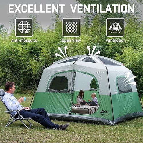 Miniatura 4 de Happy Travel Tent 6 Person Tents for Camping, Waterproof Easy Setup Camping Tent with Rainfly, Portable Large Family Cabin Tent with 5 Large Mesh