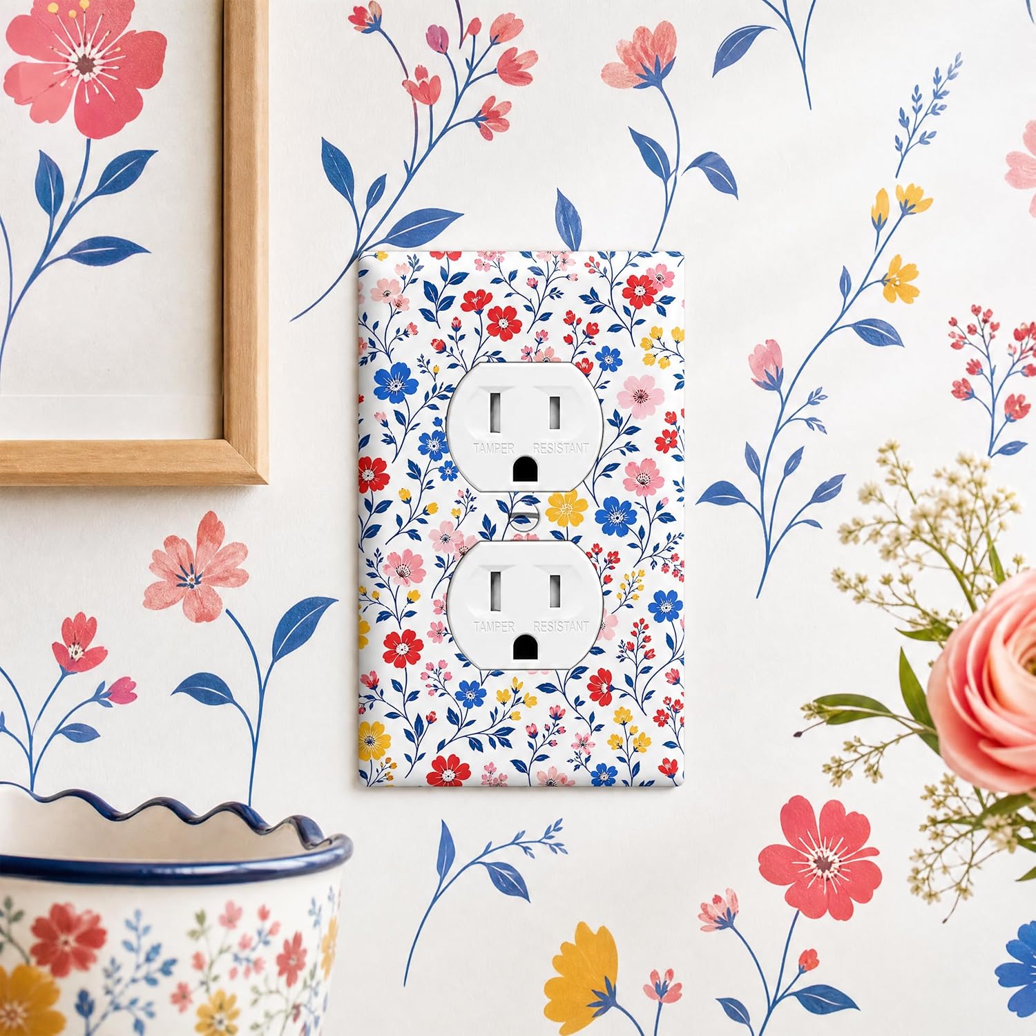 Colorful Floral Duplex Outlet Cover Plate, Single-Gang Wall Plate image 5