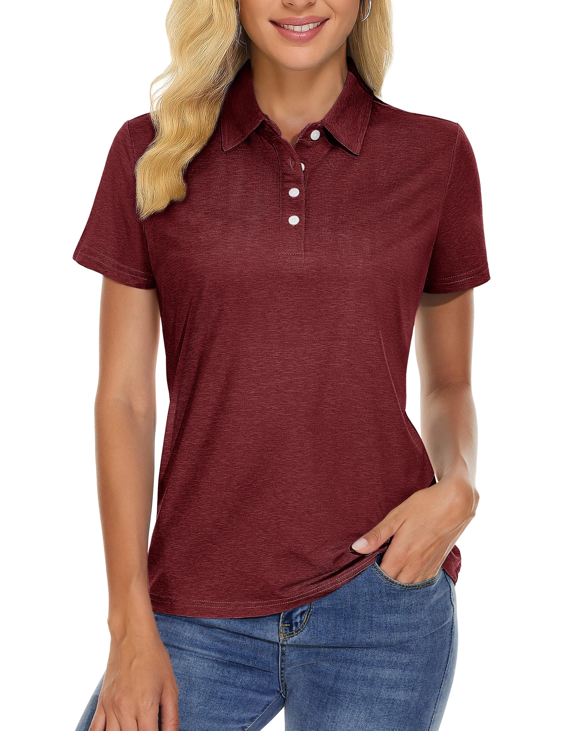 TACVASEN Polo Shirts for Women Short Sleeve Golf Shirts 4-Button Quick Dry Workout Tops Collared for Work Running Tennis