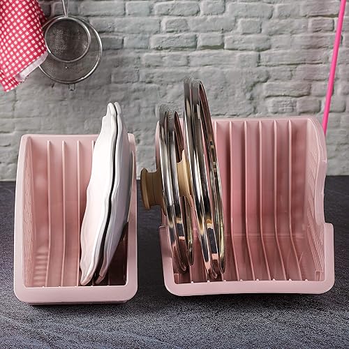 Miniatura 3 de Crystalia Organizador de gabinete de cocina de plástico para platos, juego de almacenamiento de platos verticales para encimera, tapa  placa