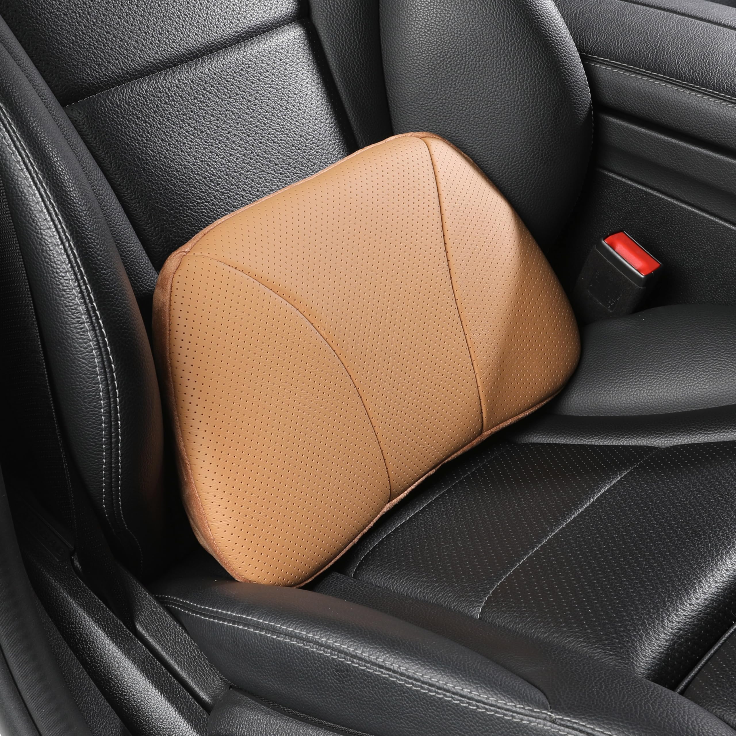 1P Cuero Genuino de Vaca Cojin Lumbar para Coche Oficina Sofa,Espuma viscoelástica,Cuero auténtico de Vaca,39x22cm,Almohada Soporte Lumbar,Decoracion,Respaldo Cojín(Marrón Anaranjado)