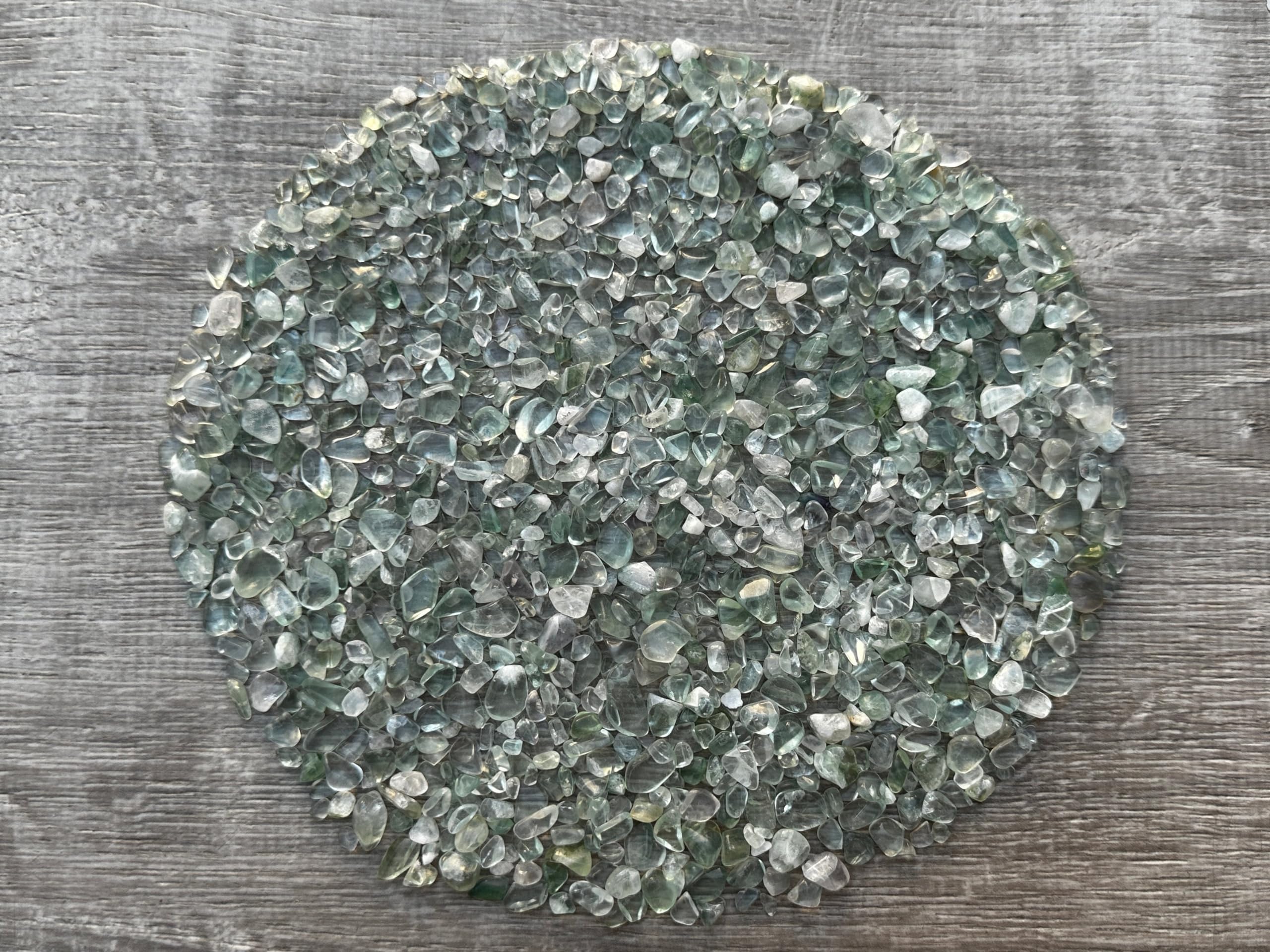 GAF TREASURES 2 oz Lot Natural Semi Tumbled Gemstone Chips, Crushed Mini Crystals, Undrilled Crystal Chips (Green Fluorite)