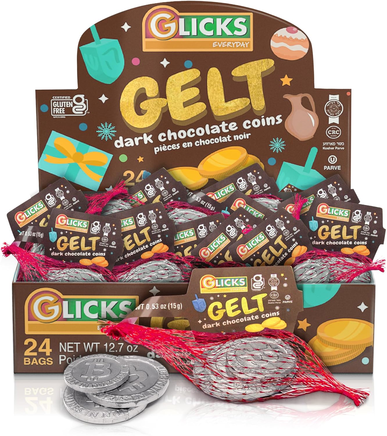 Glicks Dark Chocolate Silver Coins (24 Bags = 72 Total