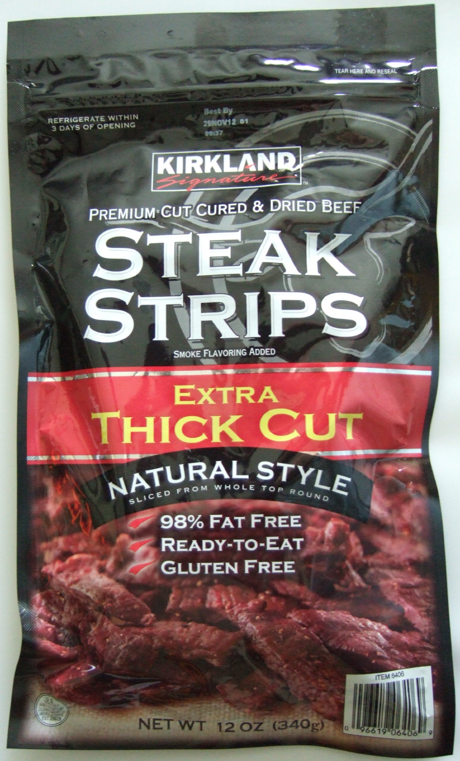 Kirkland Signature Premium CUT Steak Strips Extra Thick Cut Beef Jerky - Bag of 12oz COS