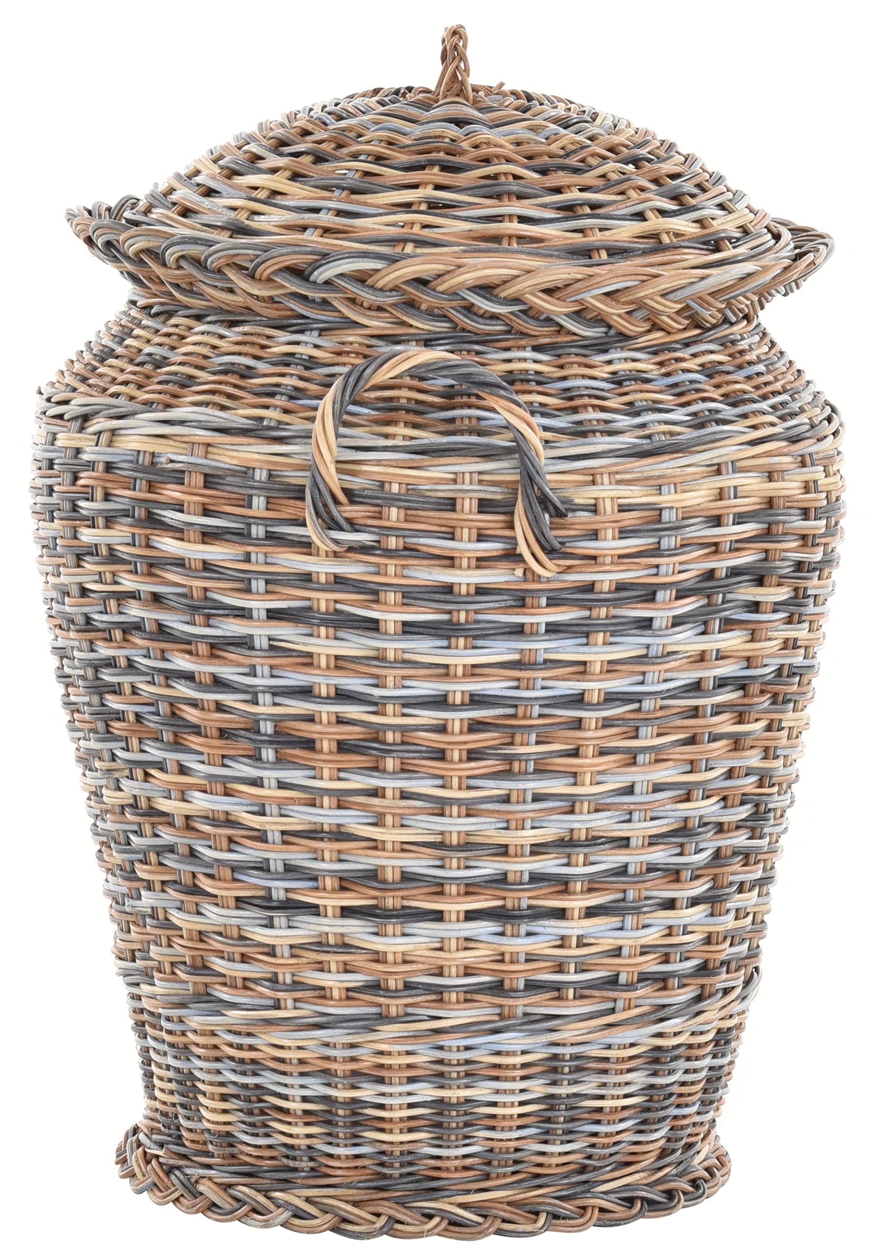 Wäschekorb/Wäschetonne rund aus echtem Rattan, Wäschesammler mit Deckel und Inlett (Mehrfarbig)