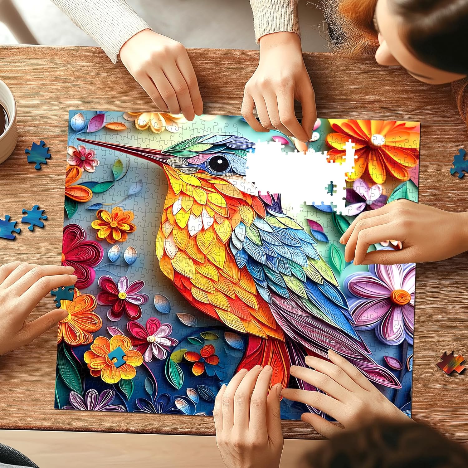 500 Piece Hummingbird Jigsaw Puzzles for Adults, Paper Flower Art Bird Puzzles Challenging for Family Fun Party Game Gifts Decoration (20 x 20 Inch)