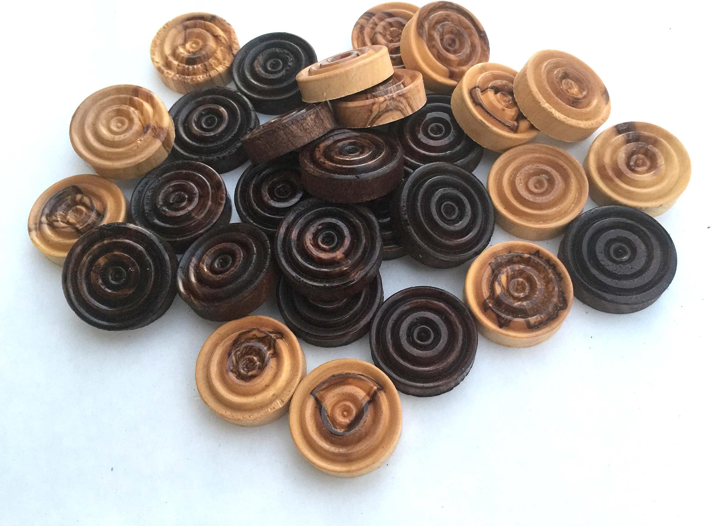 Olive Wood Backgammon Checkers Chips Pieces 28mm 1 1/16" MIFA(TM)