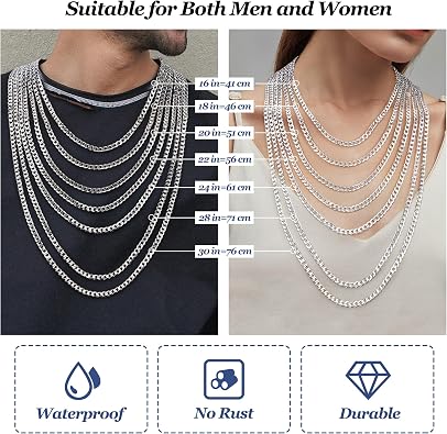 Besteel 925 Sterling Silver Cross Necklace for Men Women - 5mm 316L Stainless Steel Cuban Link Chain - Religious Baptism Easter Spring Cross Pendant Simple Faith Jewelry 16-30 Inches