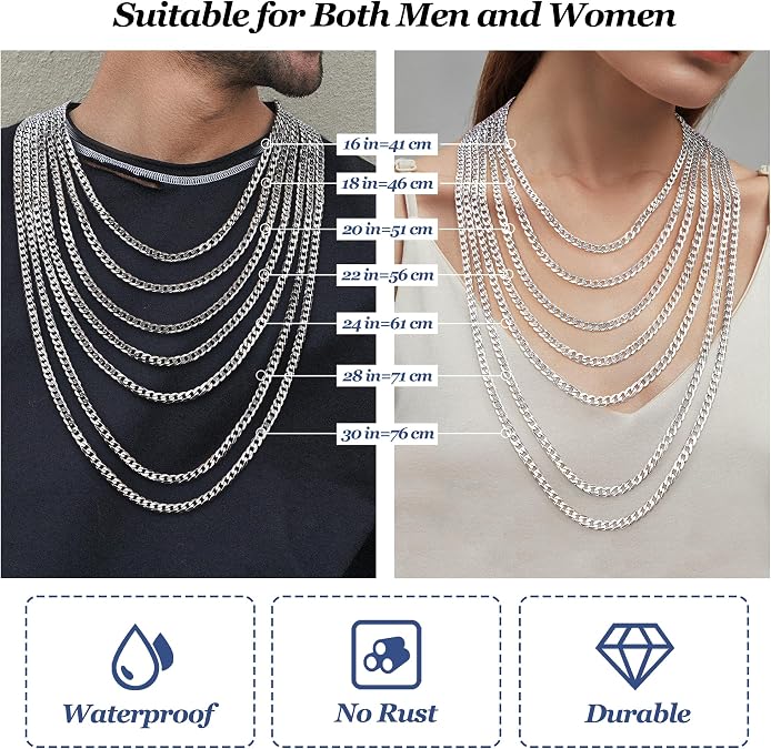 Besteel 925 Sterling Silver Cross Necklace for Men Women - 5mm 316L Stainless Steel Cuban Link Chain - Religious Baptism Easter Spring Cross Pendant Simple Faith Jewelry 16-30 Inches