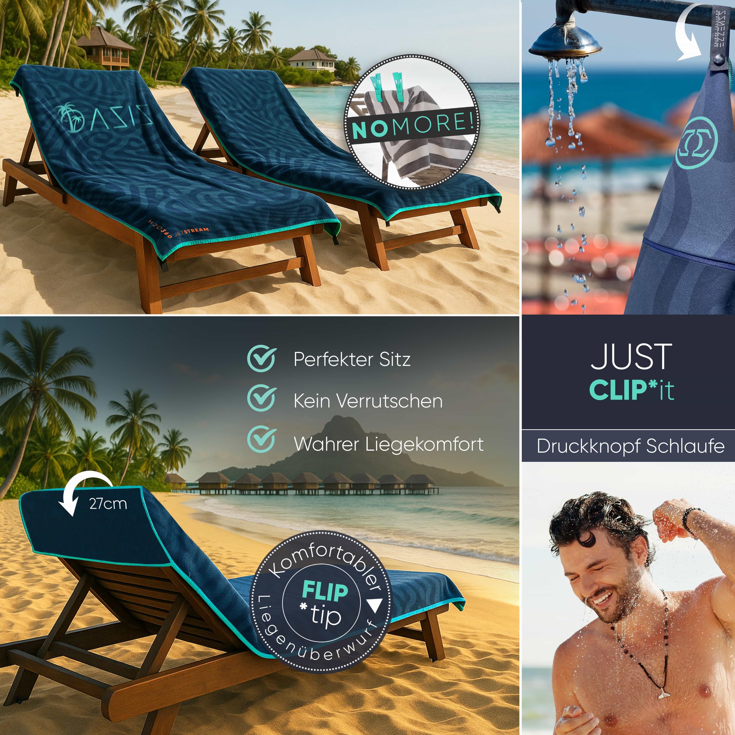 ESSENZZ Beachsta - Innovatives Mikrofaser Badetuch groß / 2X Strandtücher - 2er Set Badehandtuch groß 90x180 = Strandtuch XXL 170x180 Stranddecke Strandmatte