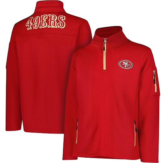 Ultra Game NFL Atlanta Flacons Men's Quarter Zip Fleece Pullover Sweatshirt With Zipper Pockets, Team Color, M