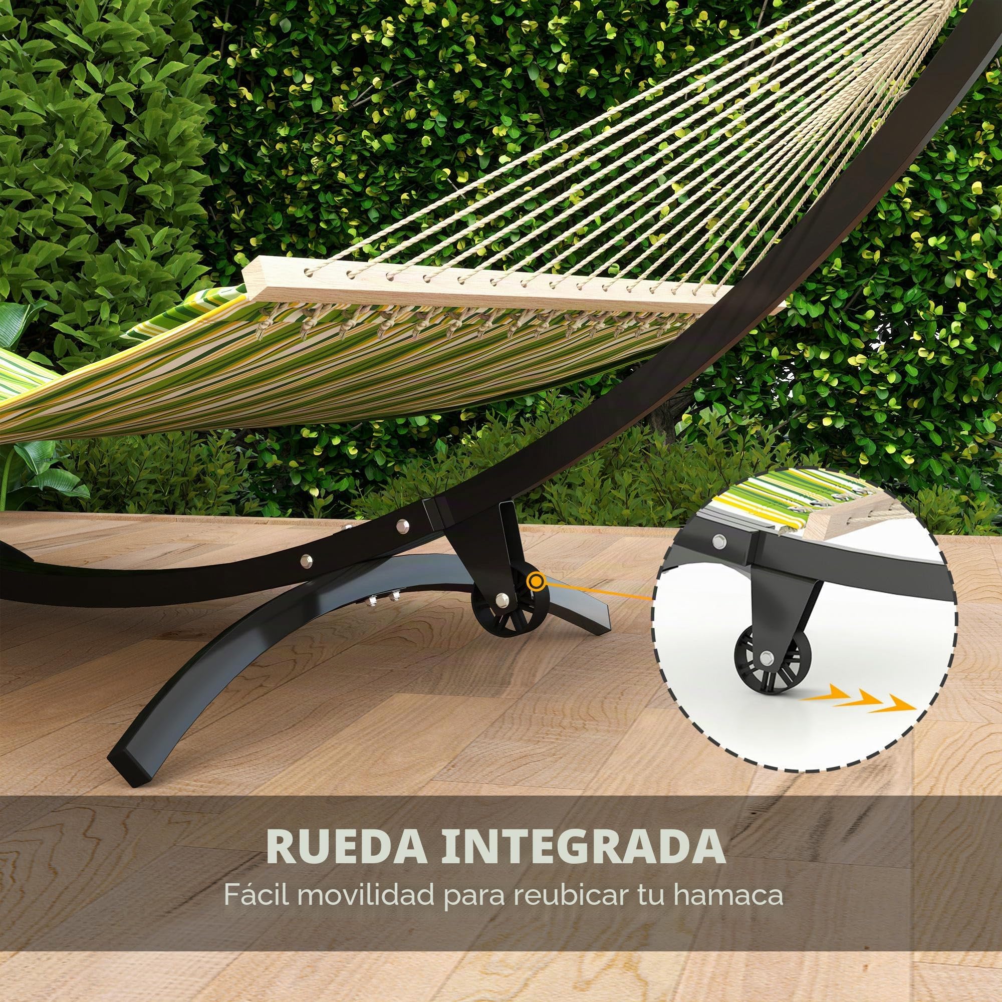 Outsunny Soporte de Hamaca de Metal con Ruedas, Soporte de Hamaca Carga máx. 150 kg con Cadenas, Ganchos, para Uso en Exteriores e Interiores, 337 x 118 x 118 cm Negro