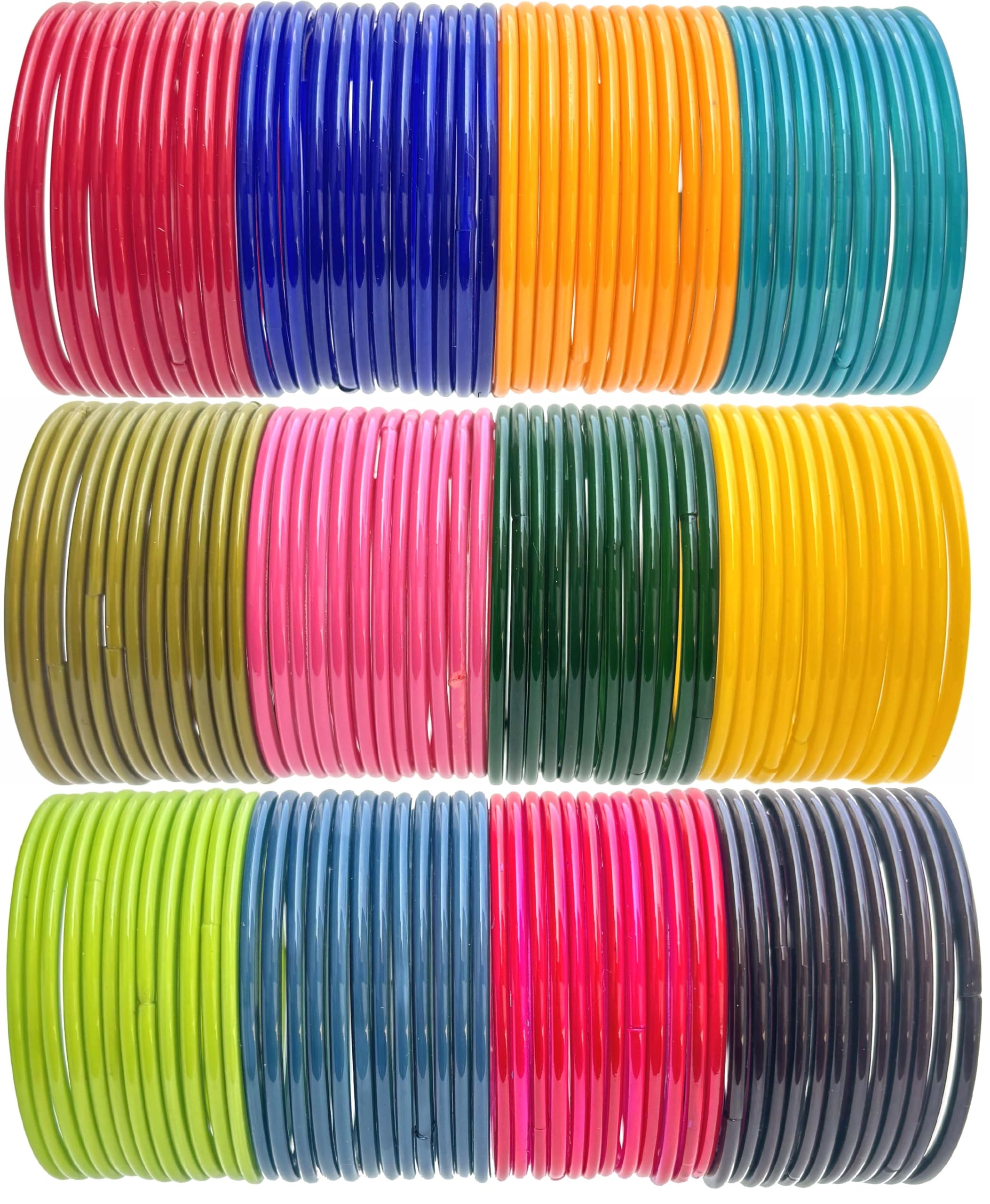 Hand Kkrafts Multicolor glossy finish glass bangle/chudi set of 144 in 12 unique color for women and girls