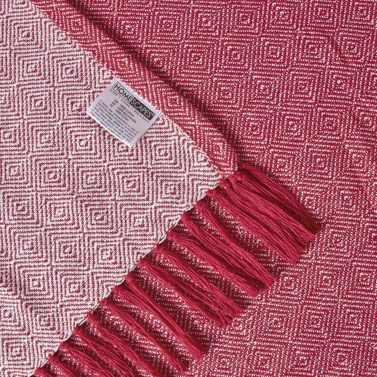 HOMESCAPES Plaid Rouge en Coton Malda à Franges, Jeté de lit ou de canapé 225x255 cm