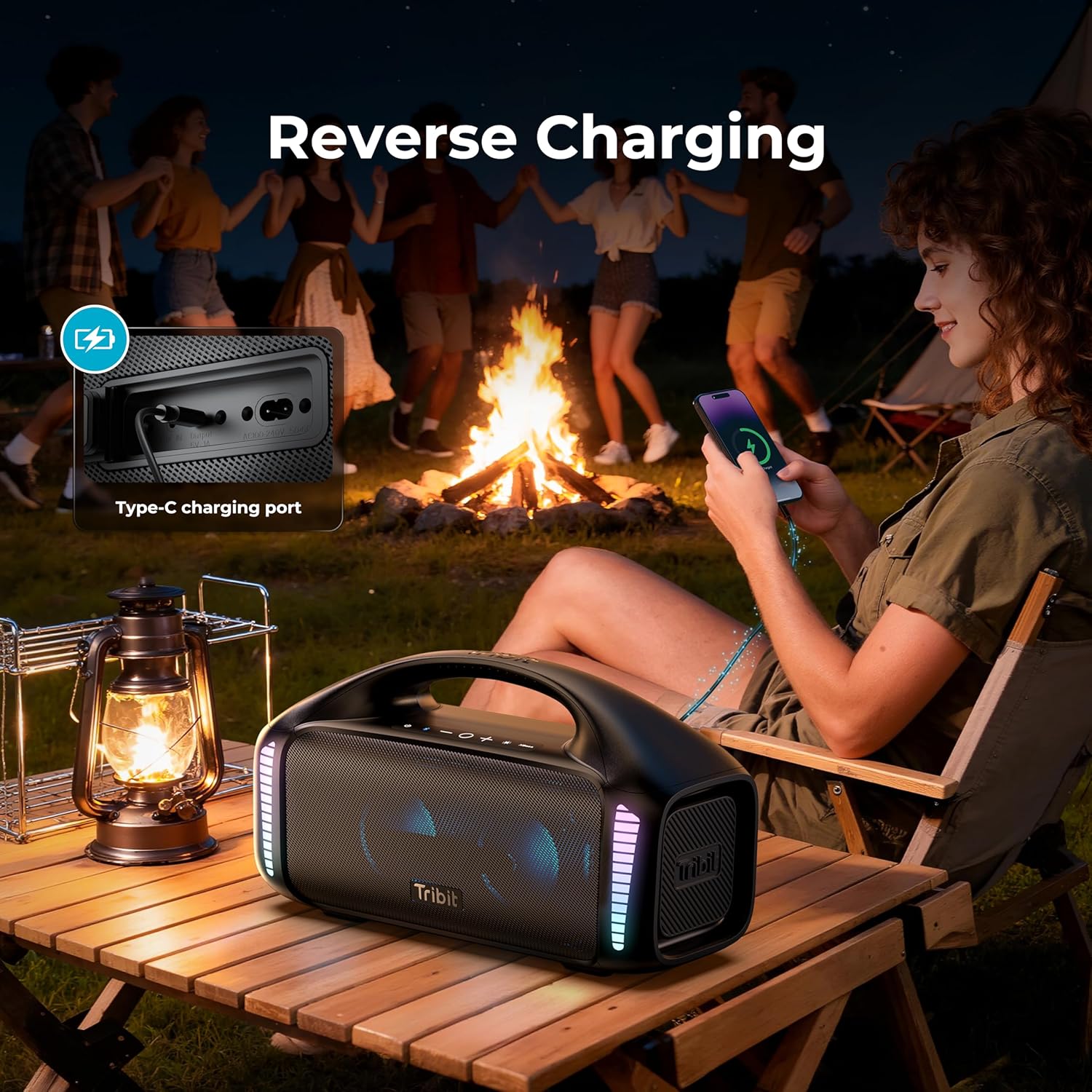 Tribit StormBox Blast Portable Bluetooth Speaker, (140W Peak) 90W Loud Stereo Sound with 30H Playtime, IPX7 Waterproof, LED Light, Wireless, XBass, BT5.3, TWS, Custom EQ, Party/Outdoor/Camping/Beach - Image 6