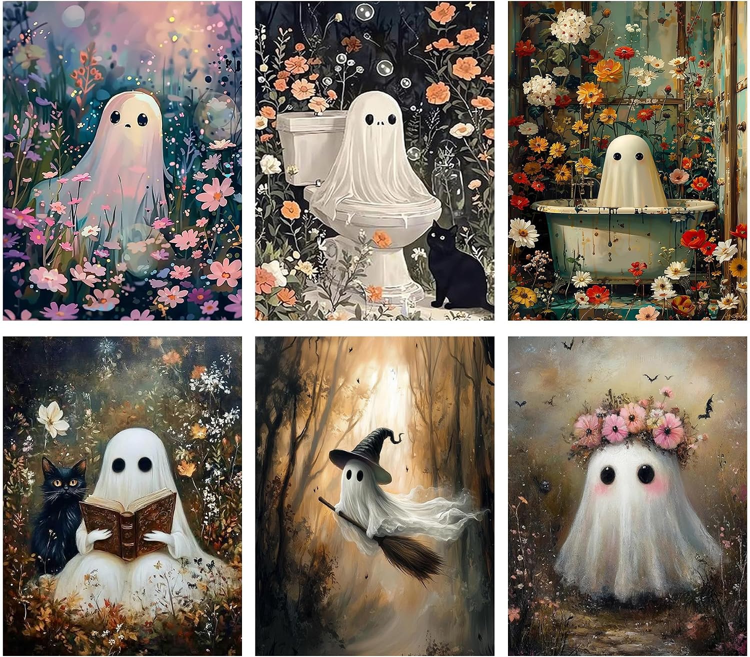 croshom Halloween Diamond Art Kits for Adults, 6 Packs Halloween Diamond Painting Kits, 5D DIY Horror Diamonds Gem Arts Craft, Full Round Dots Painting for Home Wall Decor 11.8x15.7 in