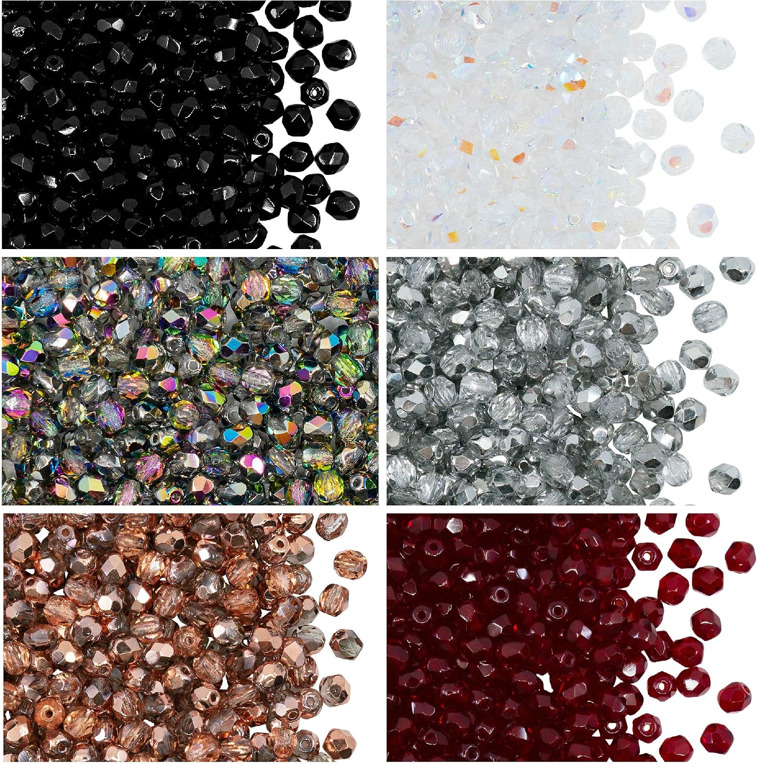 Czech Faceted Glass Beads Fire Polished Round 4mm Set - Over 600 Beads Set of 4mm Bracelet Beads in 6 Different Colours