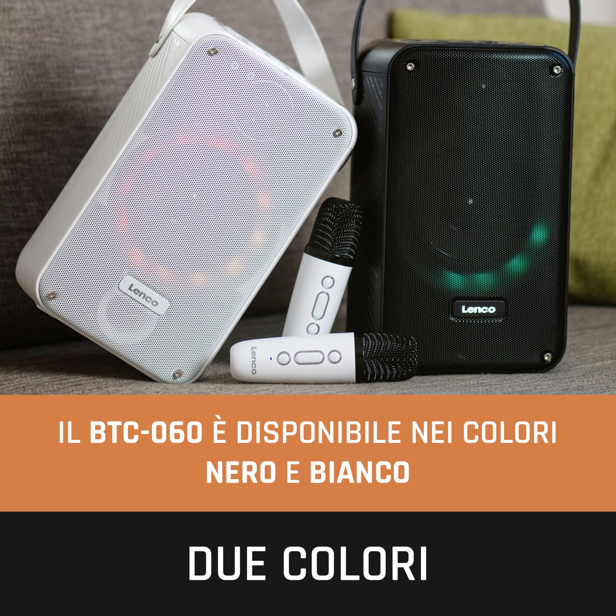 Lenco BTC-060 Macchina per karaoke portatile - Bluetooth 5.2-20 Watt RMS - 2 altoparlanti - microfono - telecomando - batteria integrata - effetti luce - bianco
