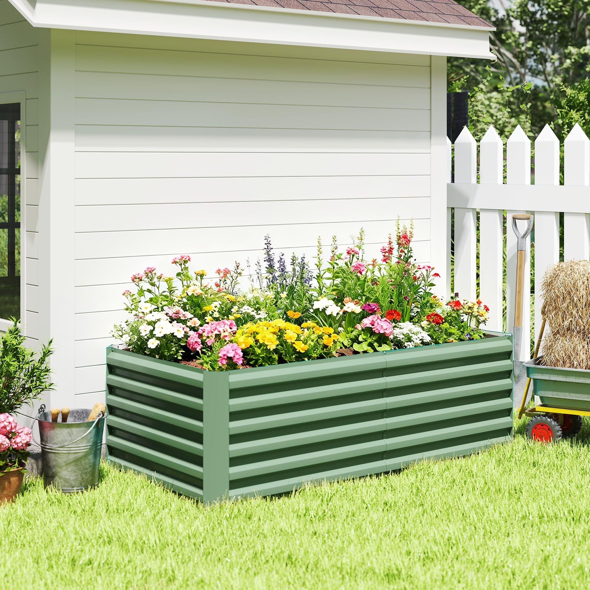 Outsunny Jardinière surélevée en Acier galvanisé, lit de Jardin avec Fond Ouvert, carré Potager de Jardin pour légumes, Fruits, Fleurs, 180 x 90 x 57,5 cm, Vert Clair